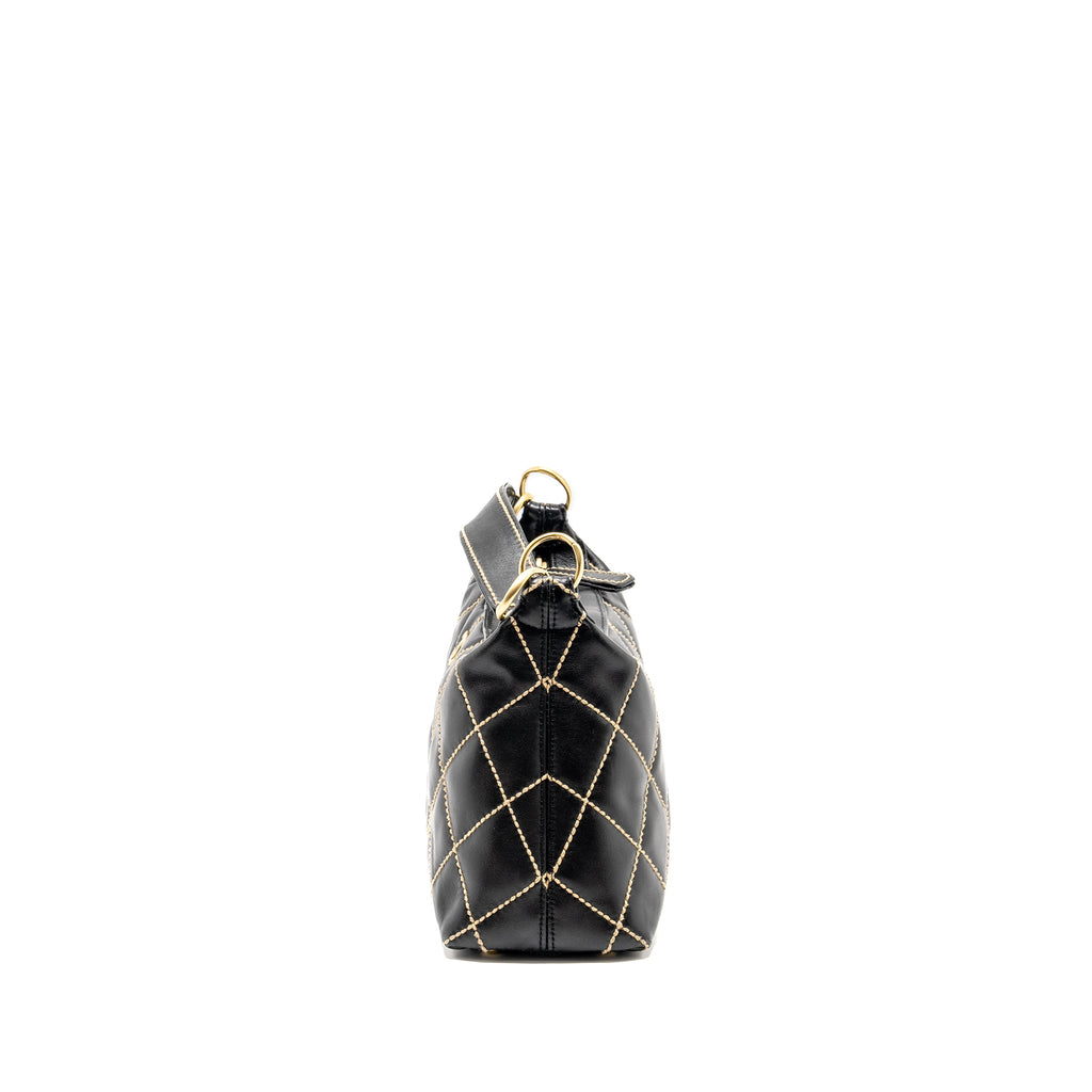 CHANEL VINTAGE WILD STITCH SHOULDER BAG CALFSKIN BLACK GHW