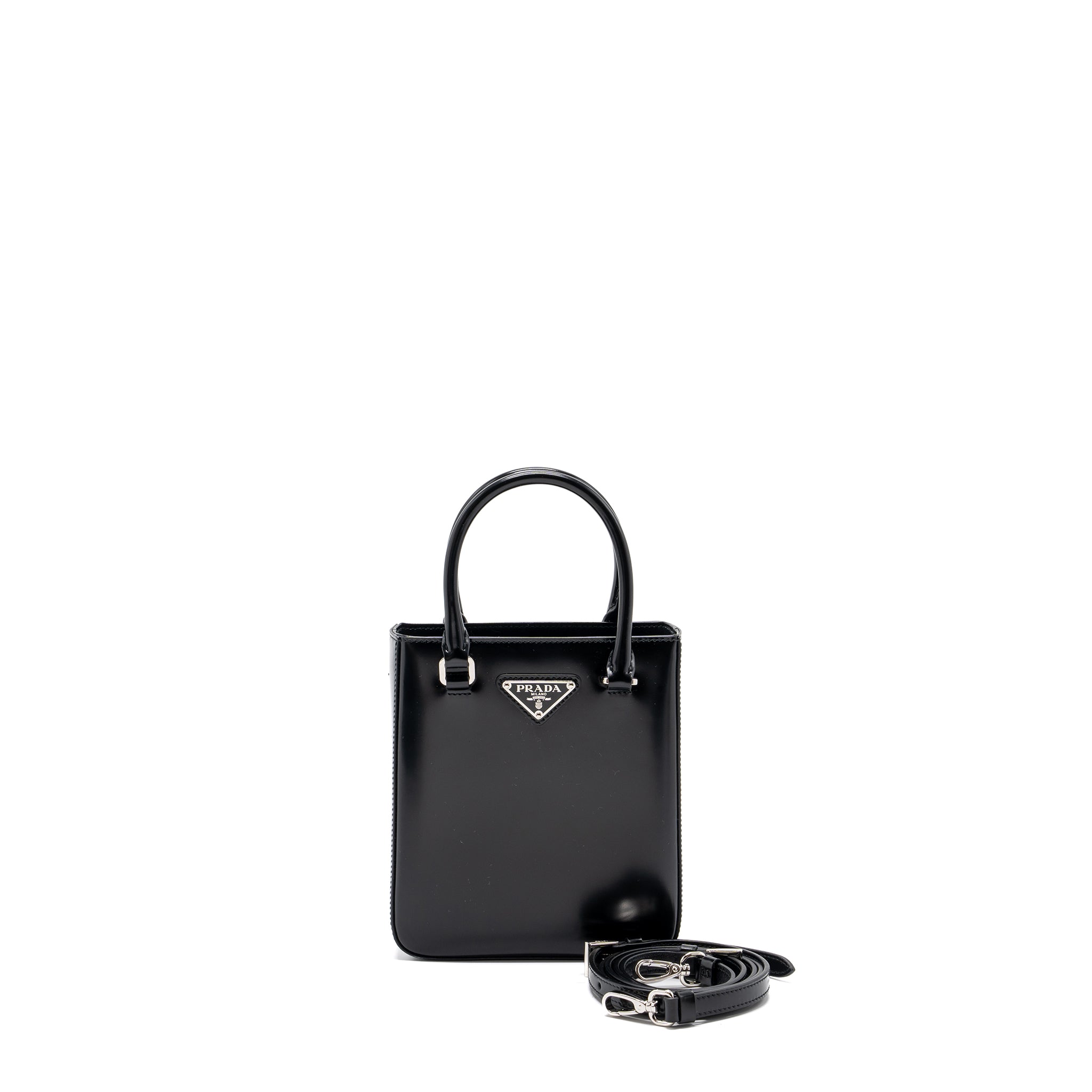 PRADA SMALL BRUSHED LEATHER TOTE BLACK SHW