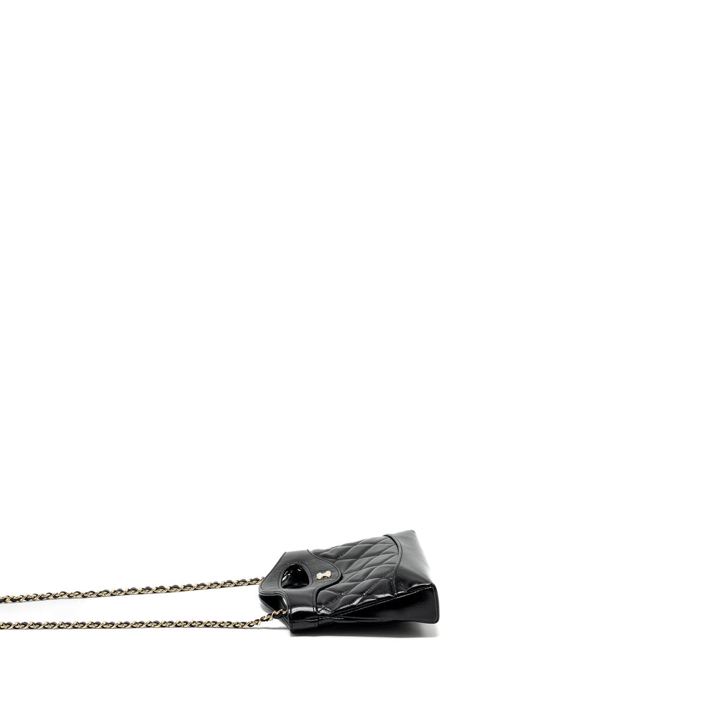 CHANEL 24S 31 MINI CLUTCH WITH CHAIN SHINY LAMBSKIN BLACK LGHW (MICROCHIP)