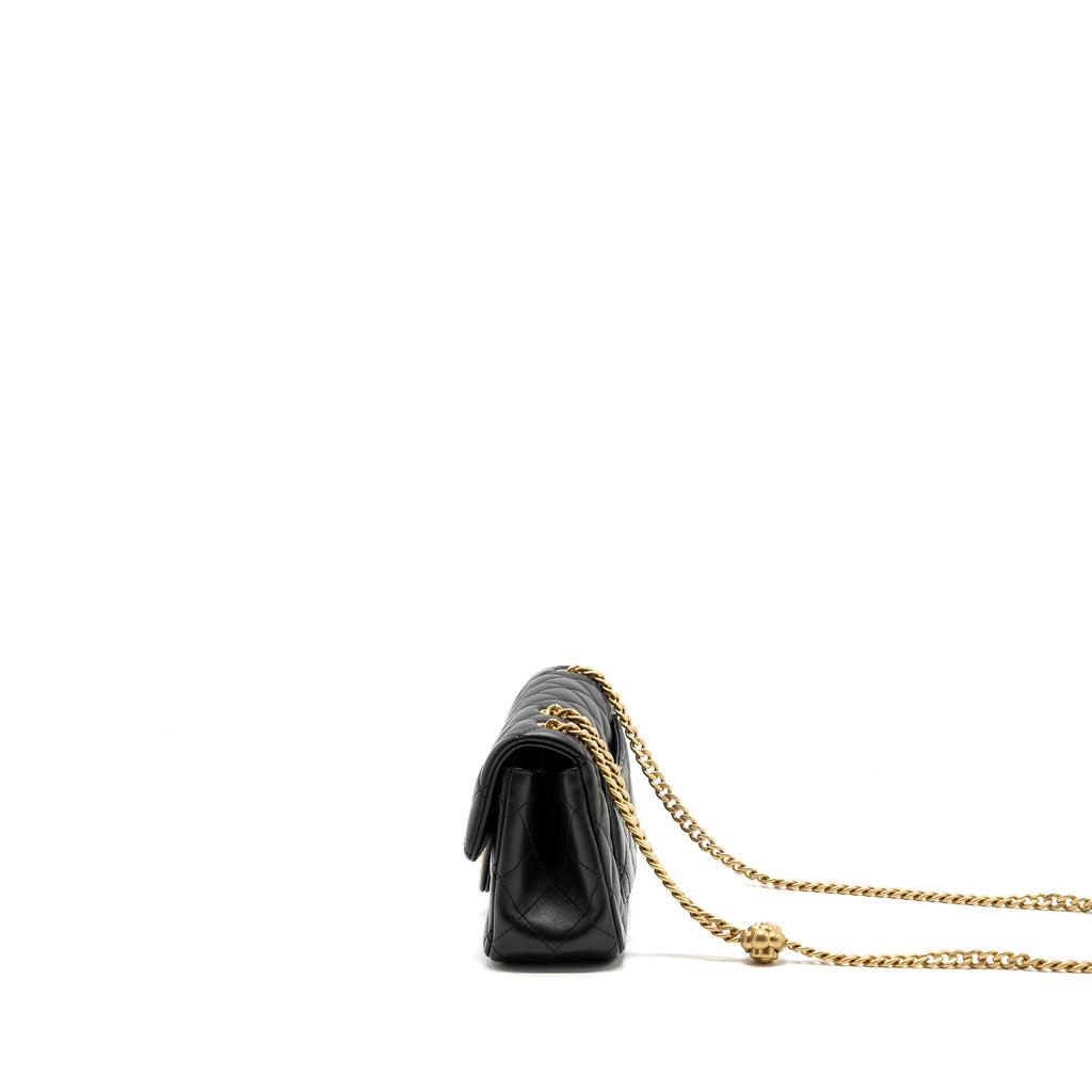 CHANEL 23S CAMELLIA ADJUSTABLE CHAIN MINI RECTANGULAR FLAP BAG LAMBSKIN BLACK GHW (MICROCHIP)
