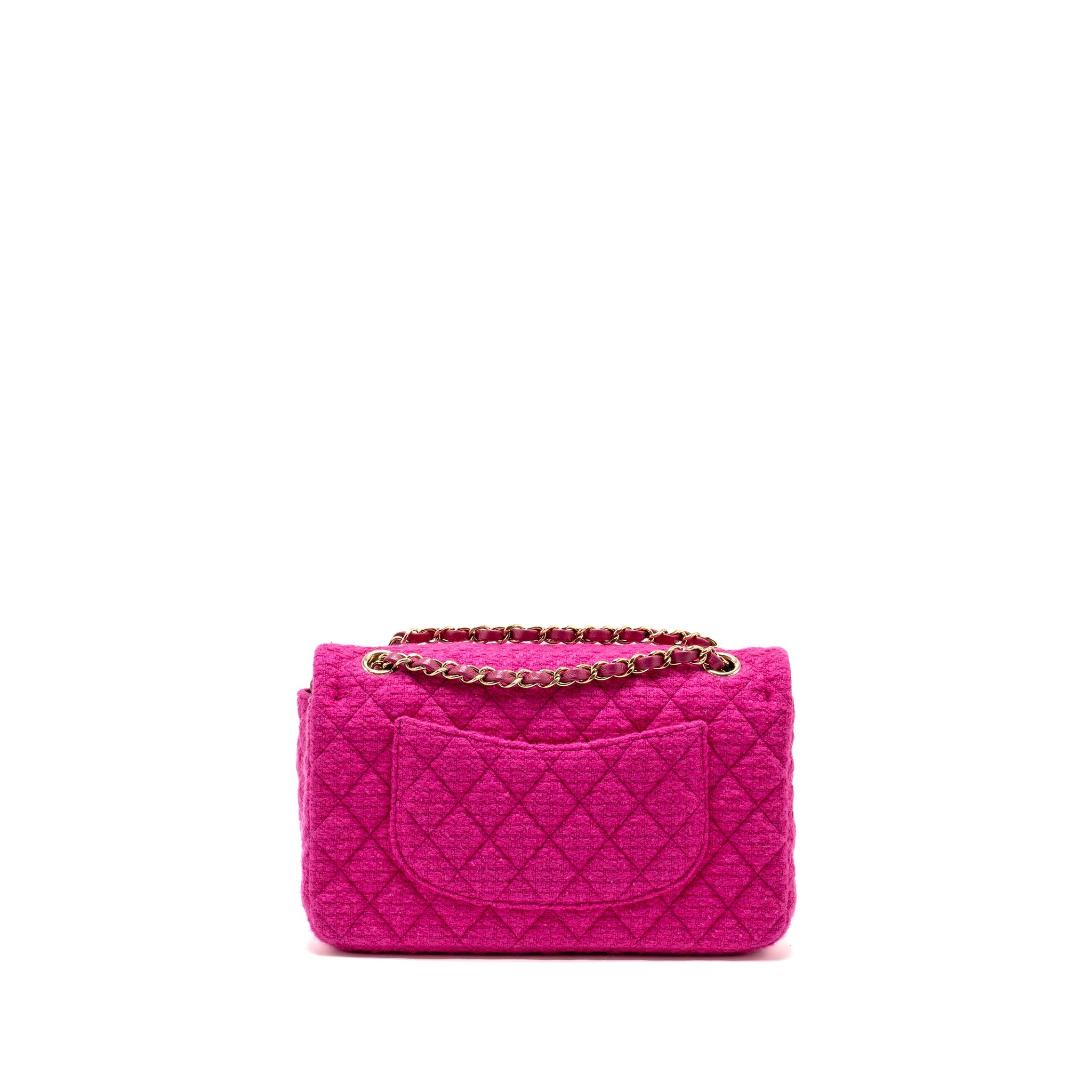 CHANEL MEDIUM CLASSIC DOUBLE FLAP BAG TWEED PINK LGHW (MICROCHIP)