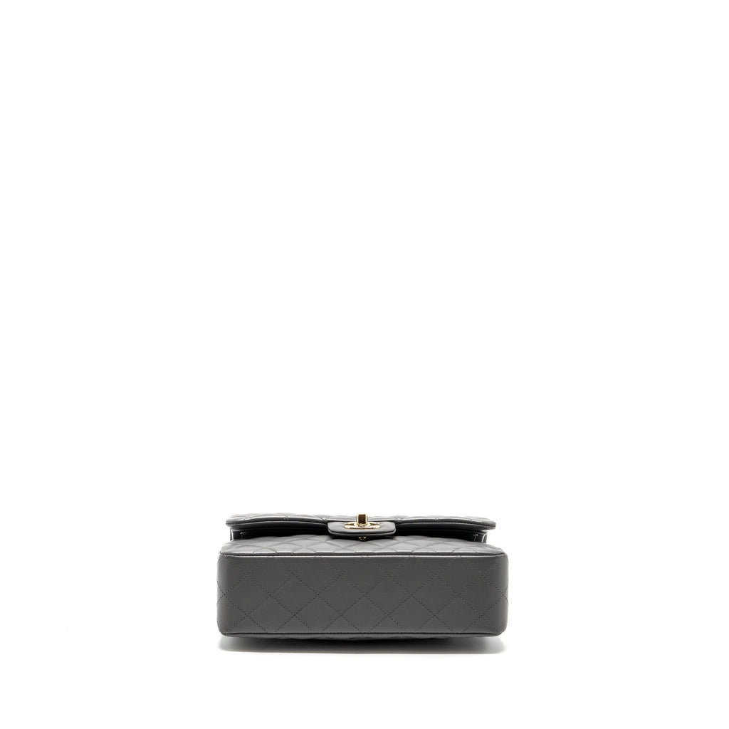 CHANEL 22A SMALL CLASSIC DOUBLE FLAP BAG LAMBSKIN GREY LGHW(MICROCHIP)