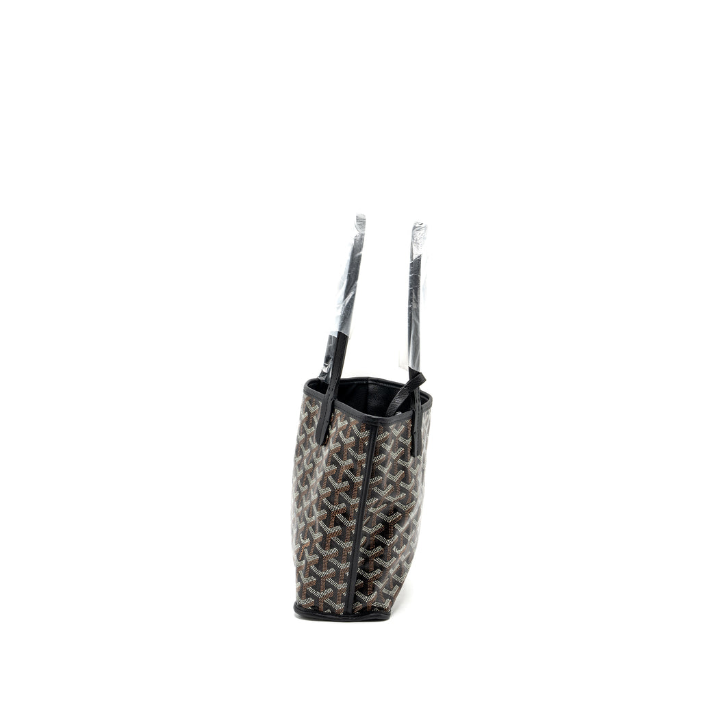 GOYARD ANJOU MINI TOTE BAG GOYARDLINE CANVAS / CALFSKIN BLACK SHW