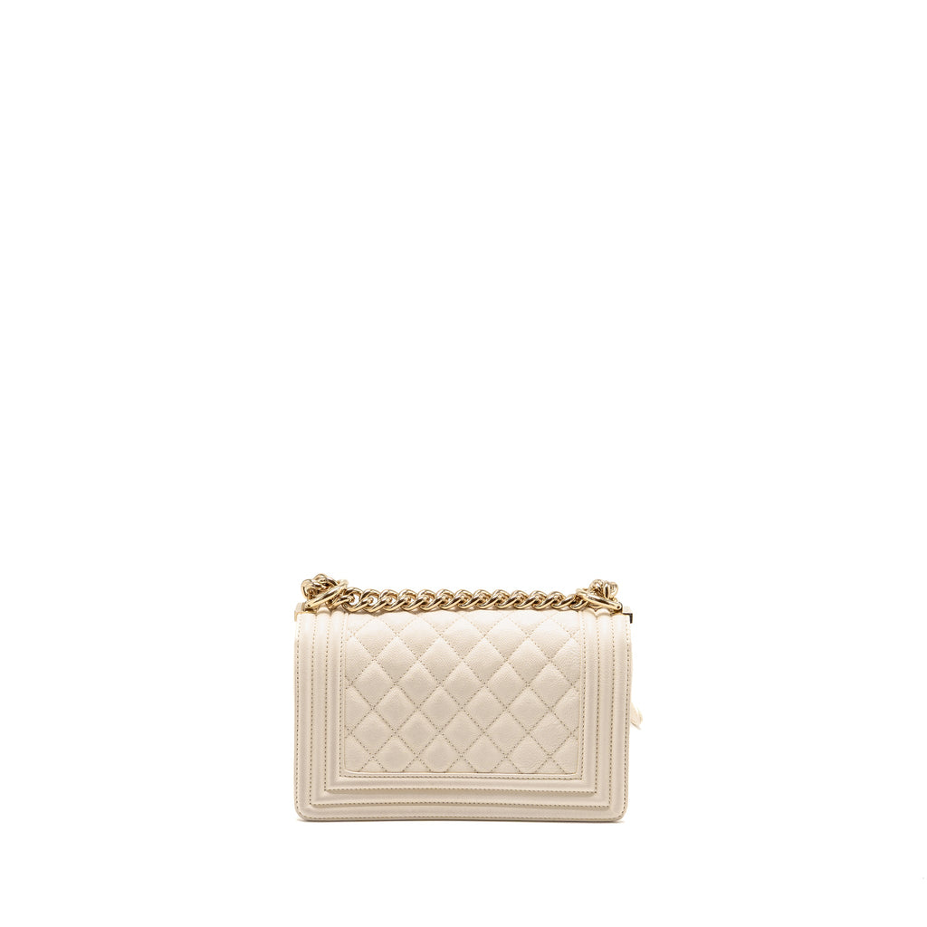 CHANEL SMALL BOY BAG CAVIAR WHITE LGHW