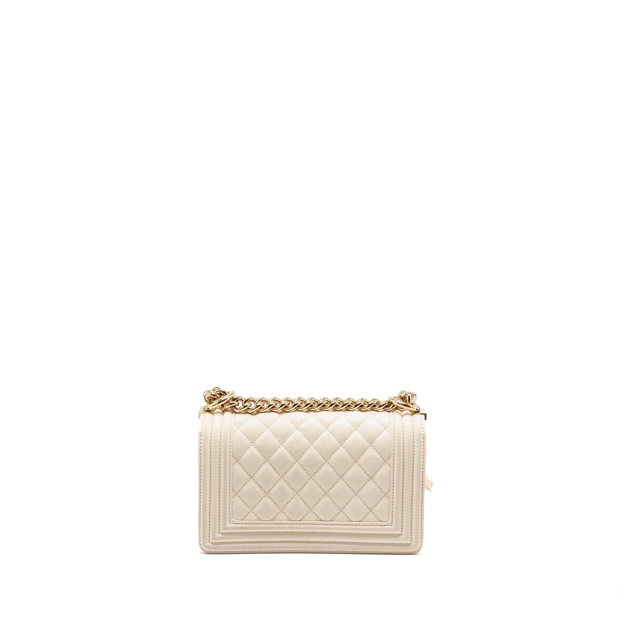 CHANEL SMALL BOY BAG CAVIAR WHITE LGHW