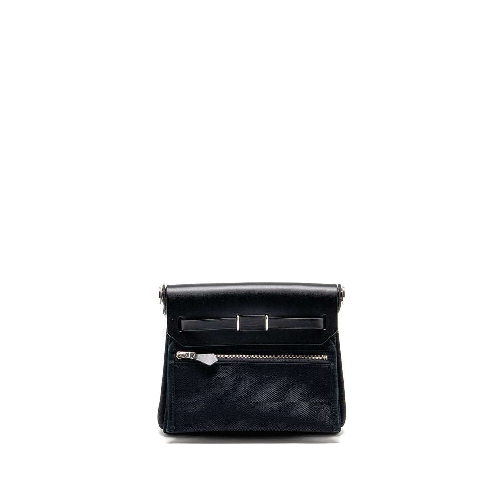 HERMES MINI HERBAG CANVAS / HUNTER LEATHER BLACK SHW