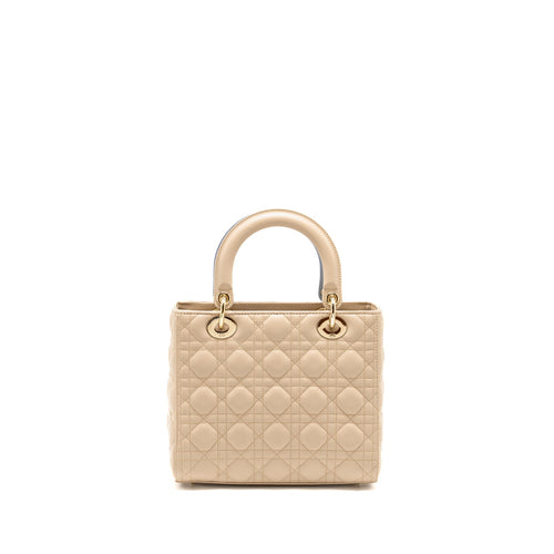 DIOR MEDIUM LADY DIOR LAMBSKIN BEIGE/BLUE LGHW