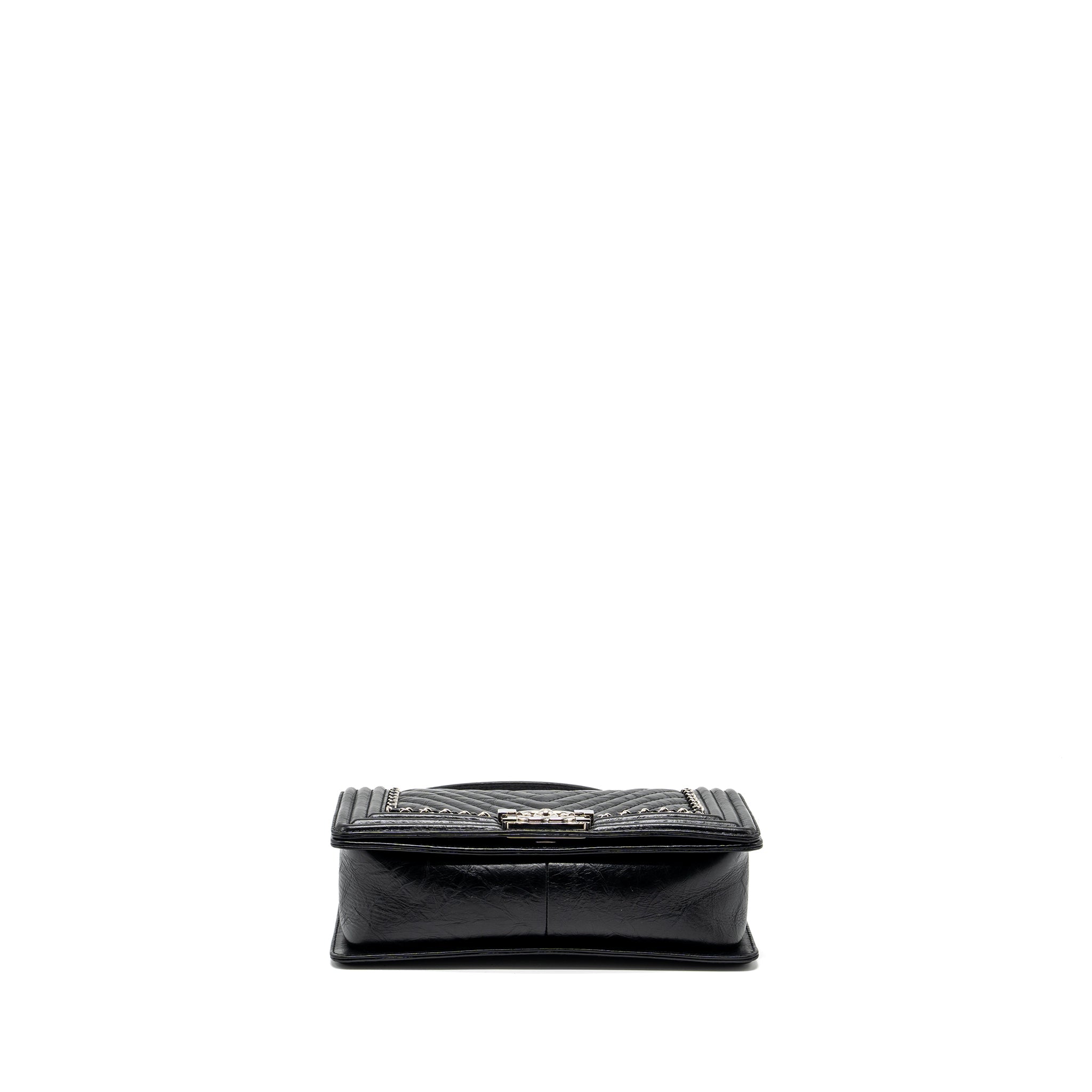 CHANEL MEDIUM CHEVRON BOY BAG LIMITED EDITION CALFSKIN BLACK SHW