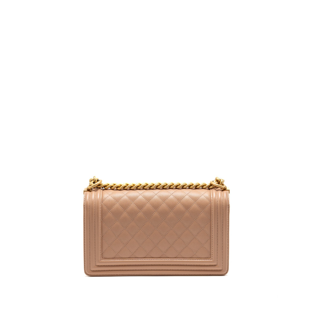CHANEL MEDIUM BOY BAG GRAINED CALFSKIN BEIGE GHW