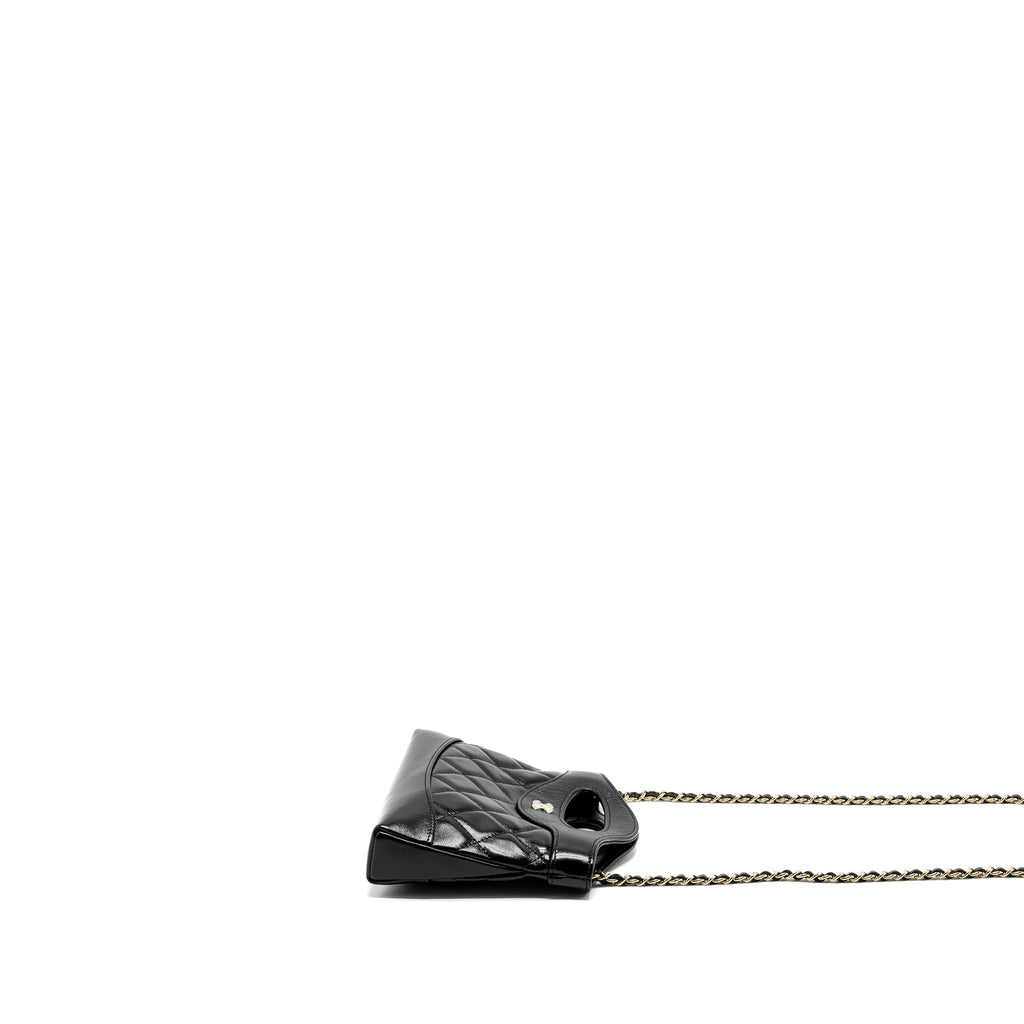 CHANEL 24S 31 MINI CLUTCH WITH CHAIN SHINY LAMBSKIN BLACK LGHW (MICROCHIP)