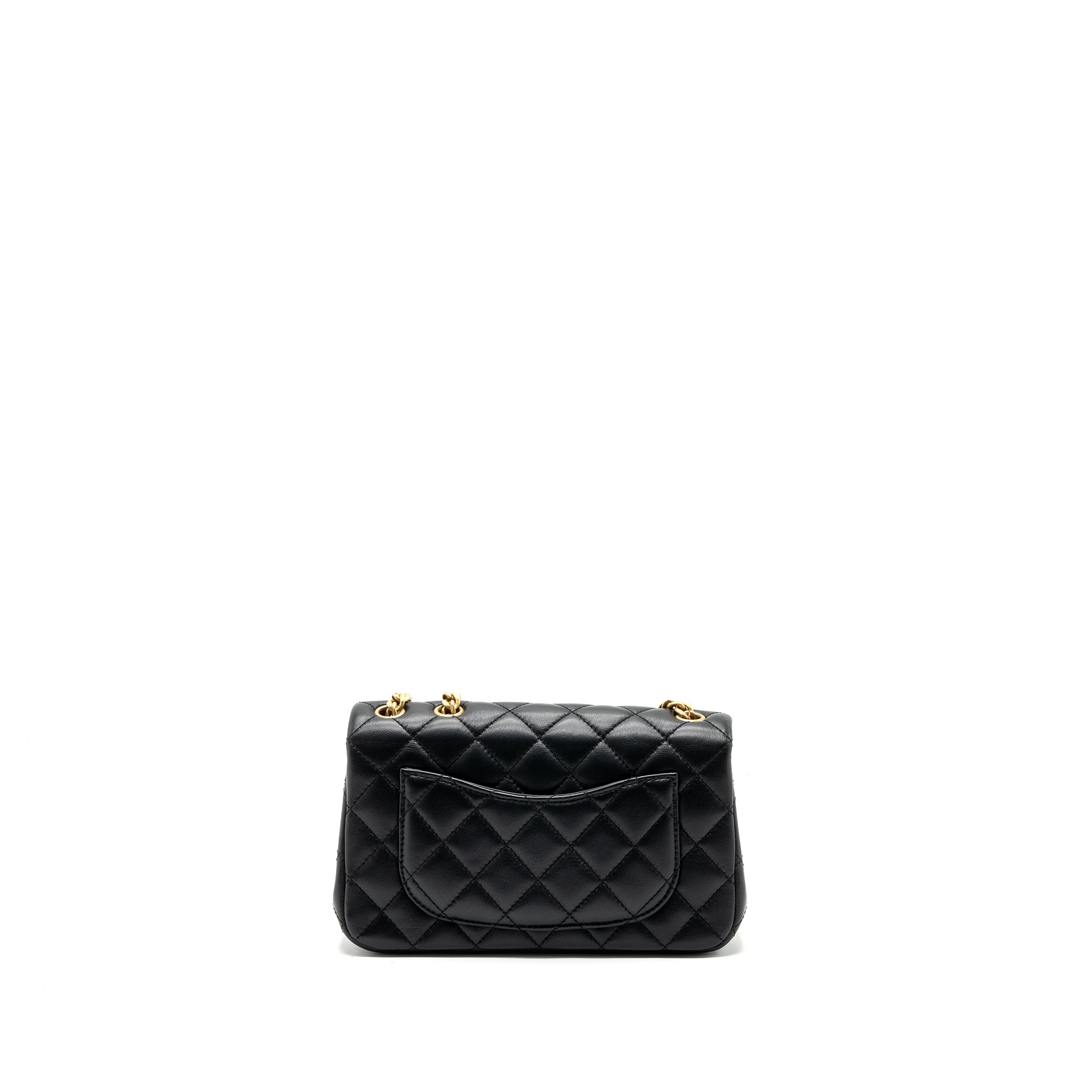 CHANEL 23S CAMELLIA ADJUSTABLE CHAIN MINI RECTANGULAR FLAP BAG LAMBSKIN BLACK GHW (MICROCHIP)