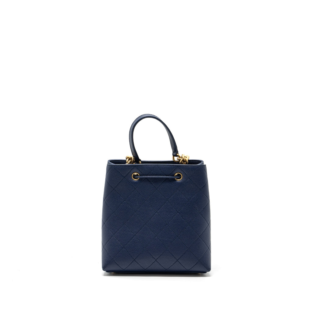 CHANEL TOP HANDLE DRAWSTRING BUCKET BAG CAVIAR NAVY GHW