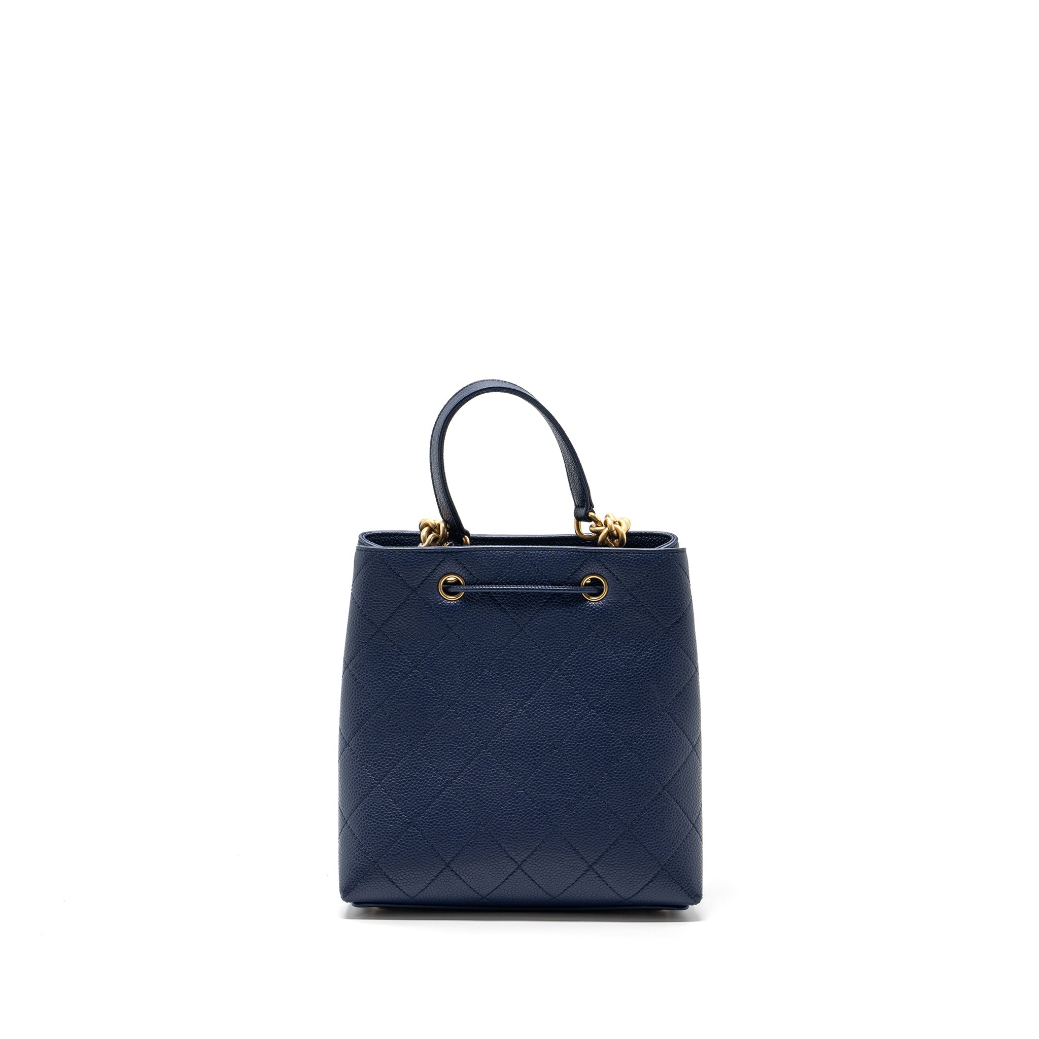 CHANEL TOP HANDLE DRAWSTRING BUCKET BAG CAVIAR NAVY GHW