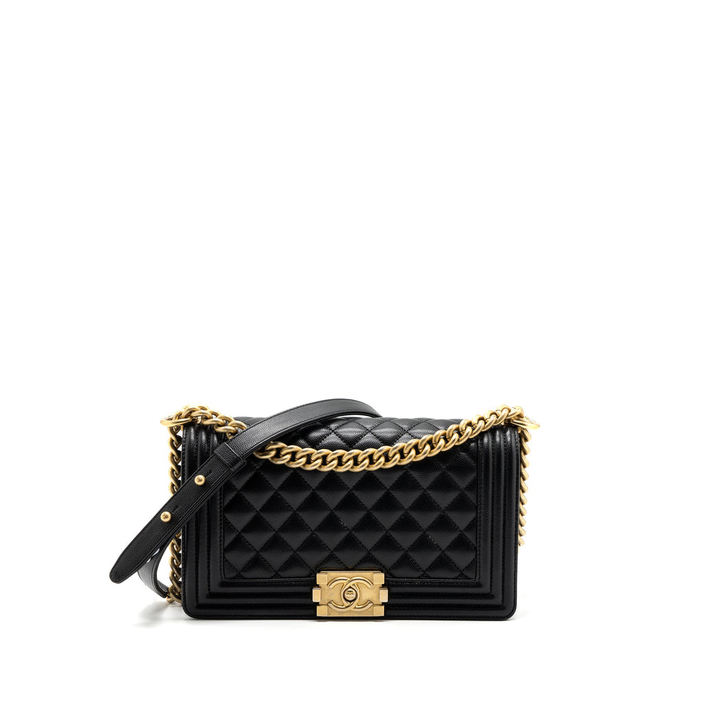 CHANEL MEDIUM CLASSIC BOY BAG CAVIAR BLACK GHW (MICROCHIP)