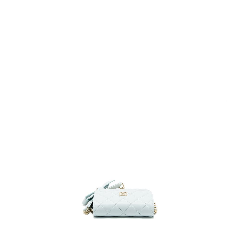 CHANEL MINI FLAP BAG RIBBON CHAINS LAMBSKIN LIGHT BLUE LGHW