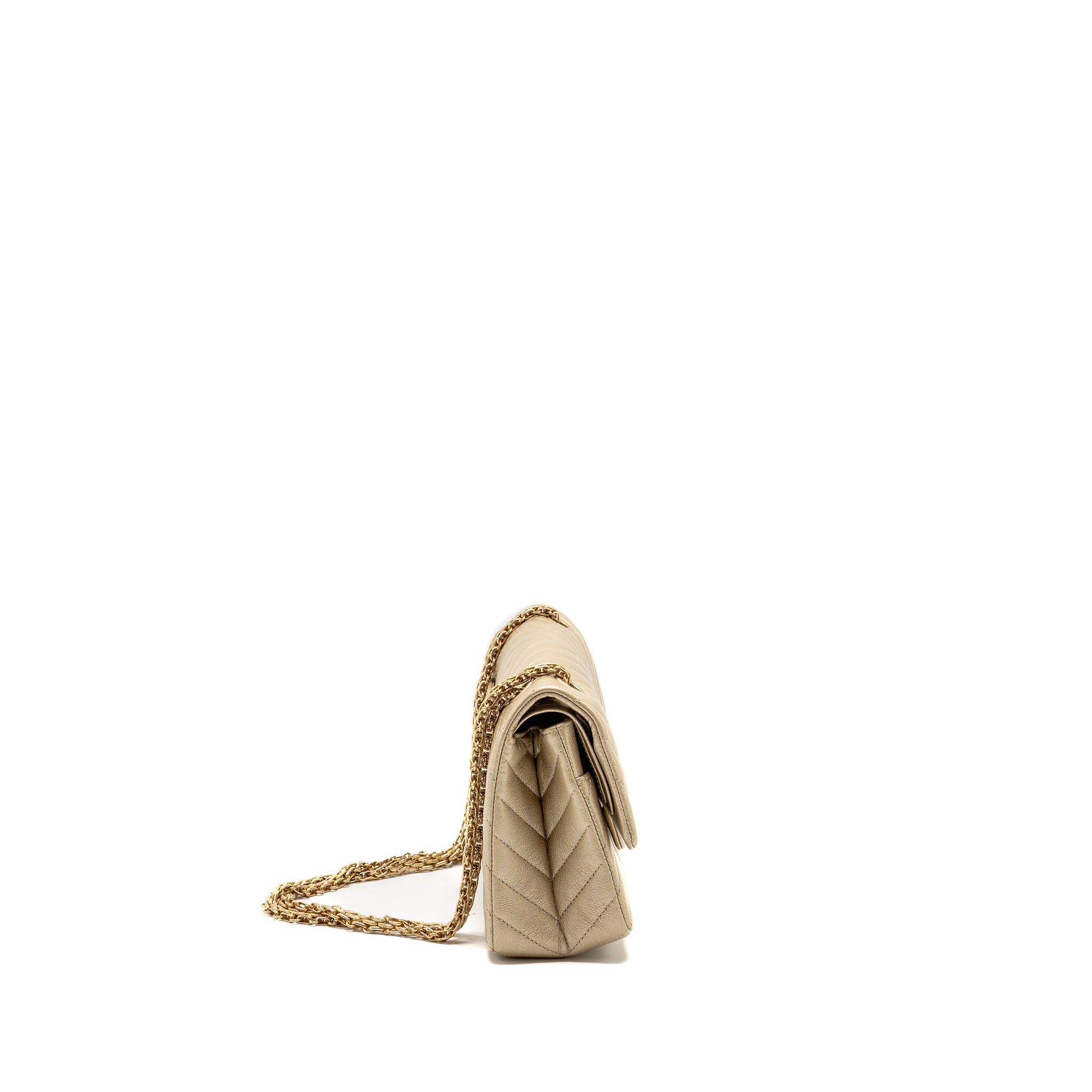 CHANEL SMALL 2.55 REISSUE CHEVRON FLAP BAG CALFSKIN GOLD GHW