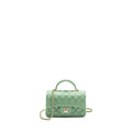 CHANEL TOP HANDLE MINI RECTANGULAR FLAP BAG LAMBSKIN LIGHT GREEN LGHW (MICROCHIP)