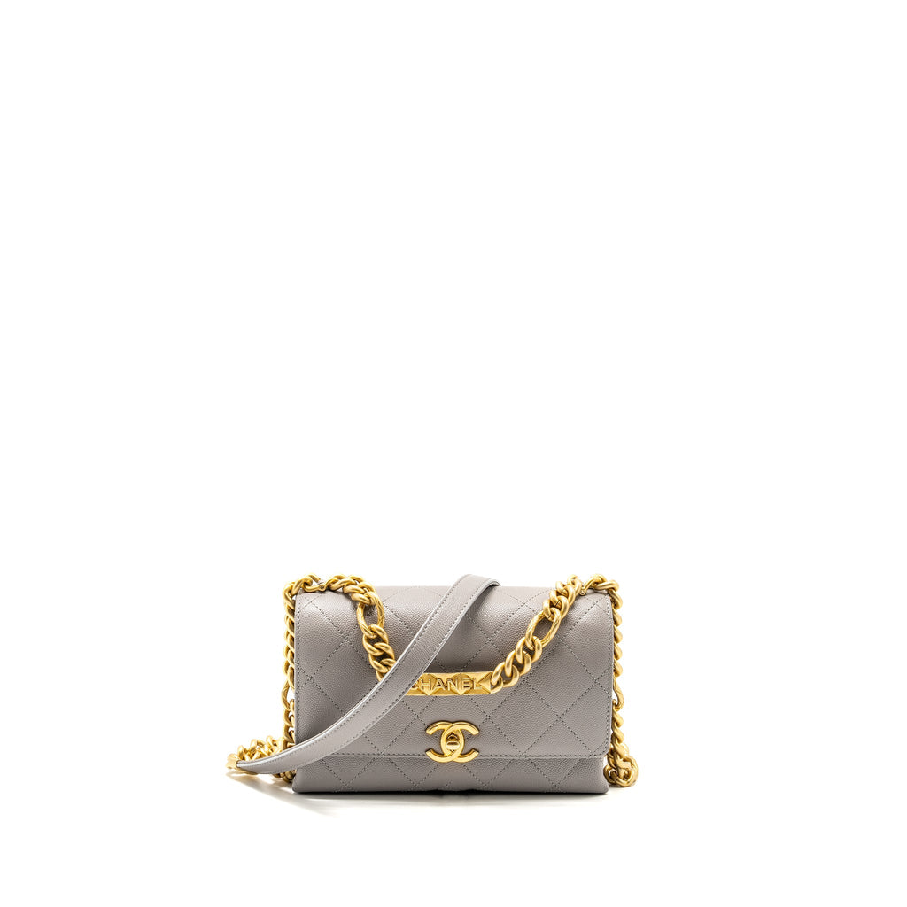 CHANEL MINI QUILTED FLAP BAG WITH CHAIN HANDLE CAVIAR GREY GHW (MICROCHIP)
