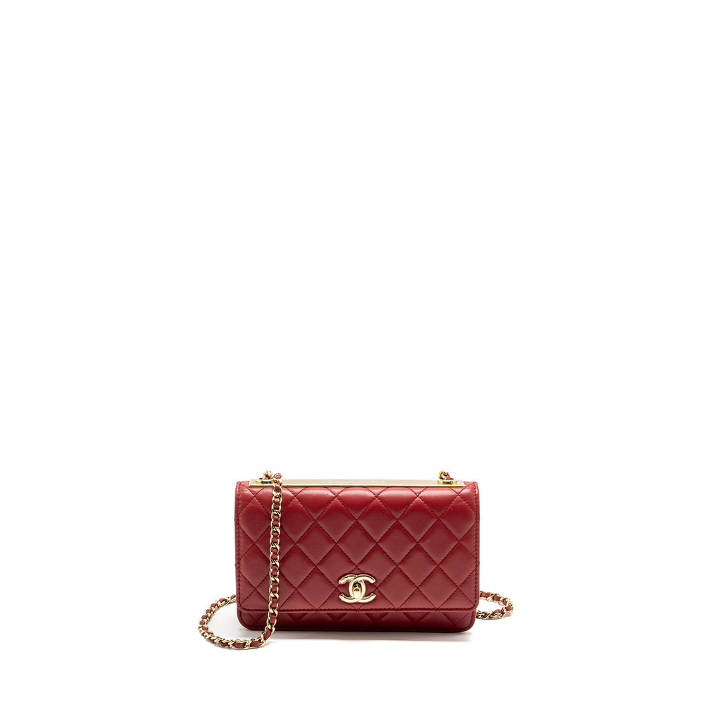 CHANEL TRENDY CC WALLET ON CHAIN LAMBSKIN RED LGHW