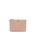 CHANEL CHEVRON ZIP CLUTCH CALFSKIN LIGHT PINK GHW