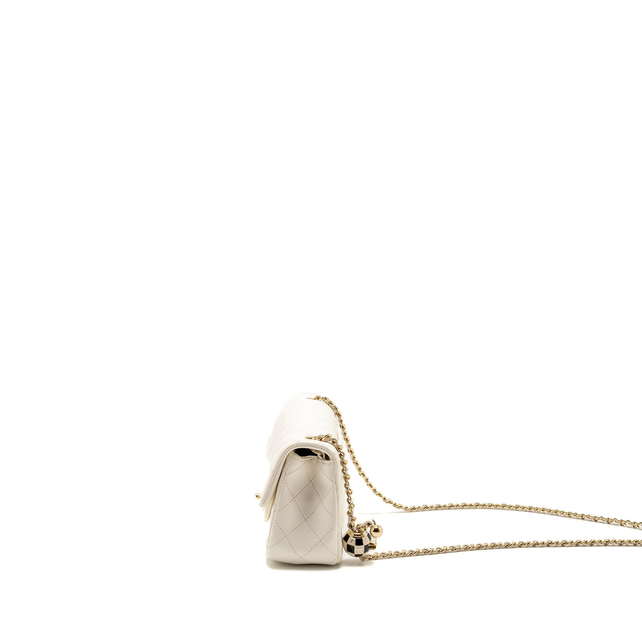 CHANEL 23C PEARL CRUSH MINI RECTANGULAR FLAP BAG LAMBSKIN WHITE LGHW (MICROCHIP)