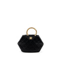CHANEL PEARL ROUND HANDLE EVENING CLUTCH LAMBSKIN BLACK GHW (MICROCHIP)