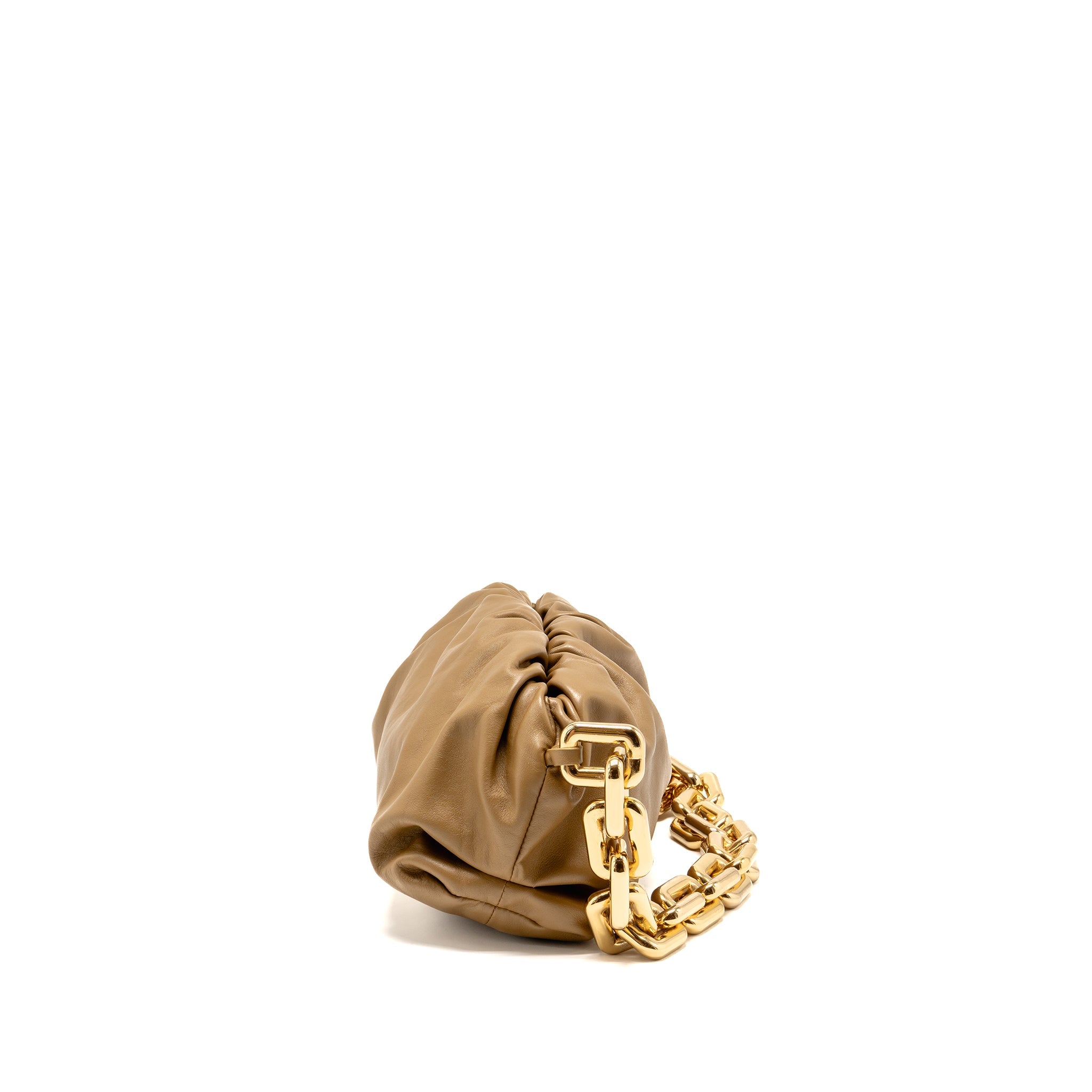 BOTTEGA VENETA CHAIN POUCH CALFSKIN KHAKI GHW