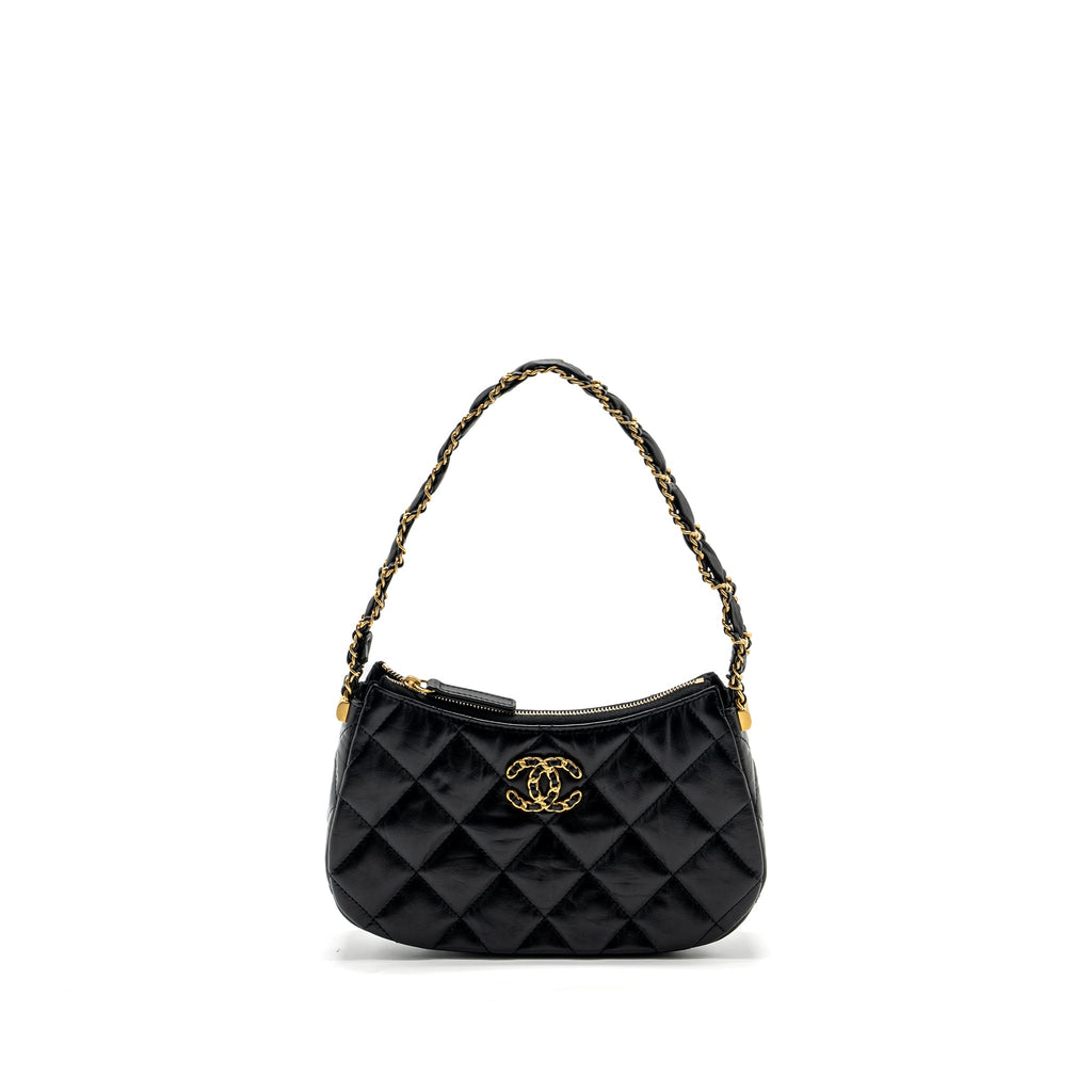 CHANEL 23K HOBO SHOULDER BAG CALFSKIN BLACK GHW (MICROCHIP)