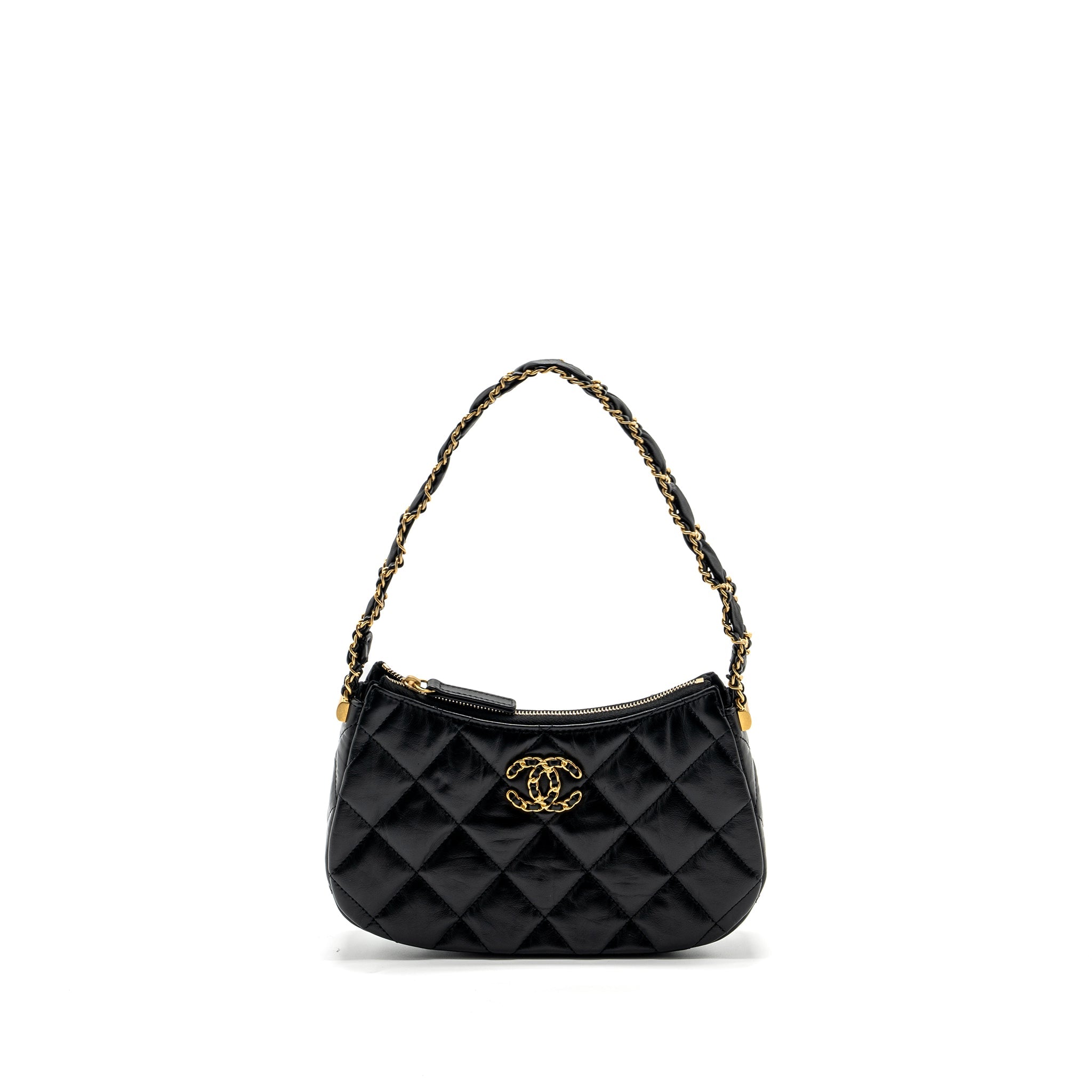 CHANEL 23K HOBO SHOULDER BAG CALFSKIN BLACK GHW (MICROCHIP)