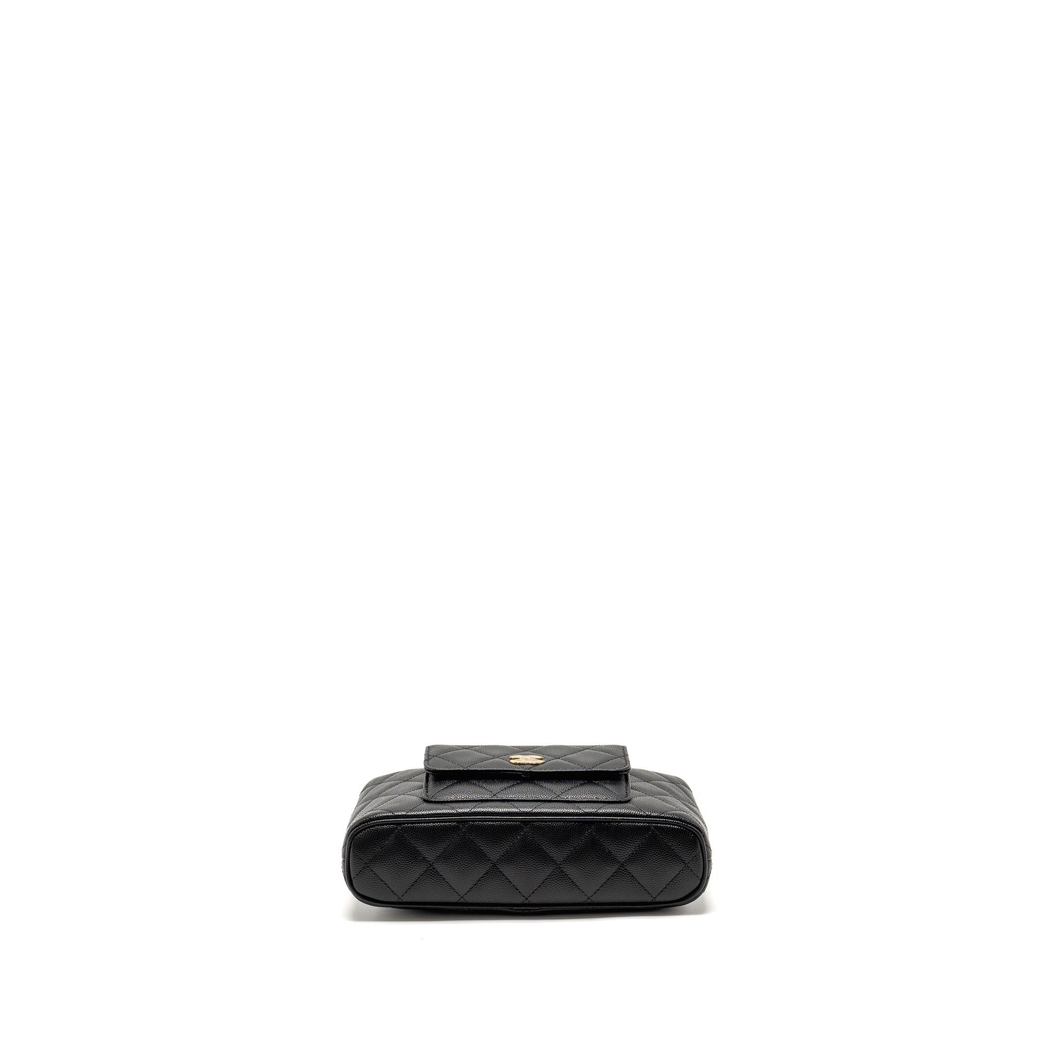 CHANEL FOLD FLAP VANITY CLUTCH WITH CHAIN CAVIAR BLACK GHW (MICROCHIP)