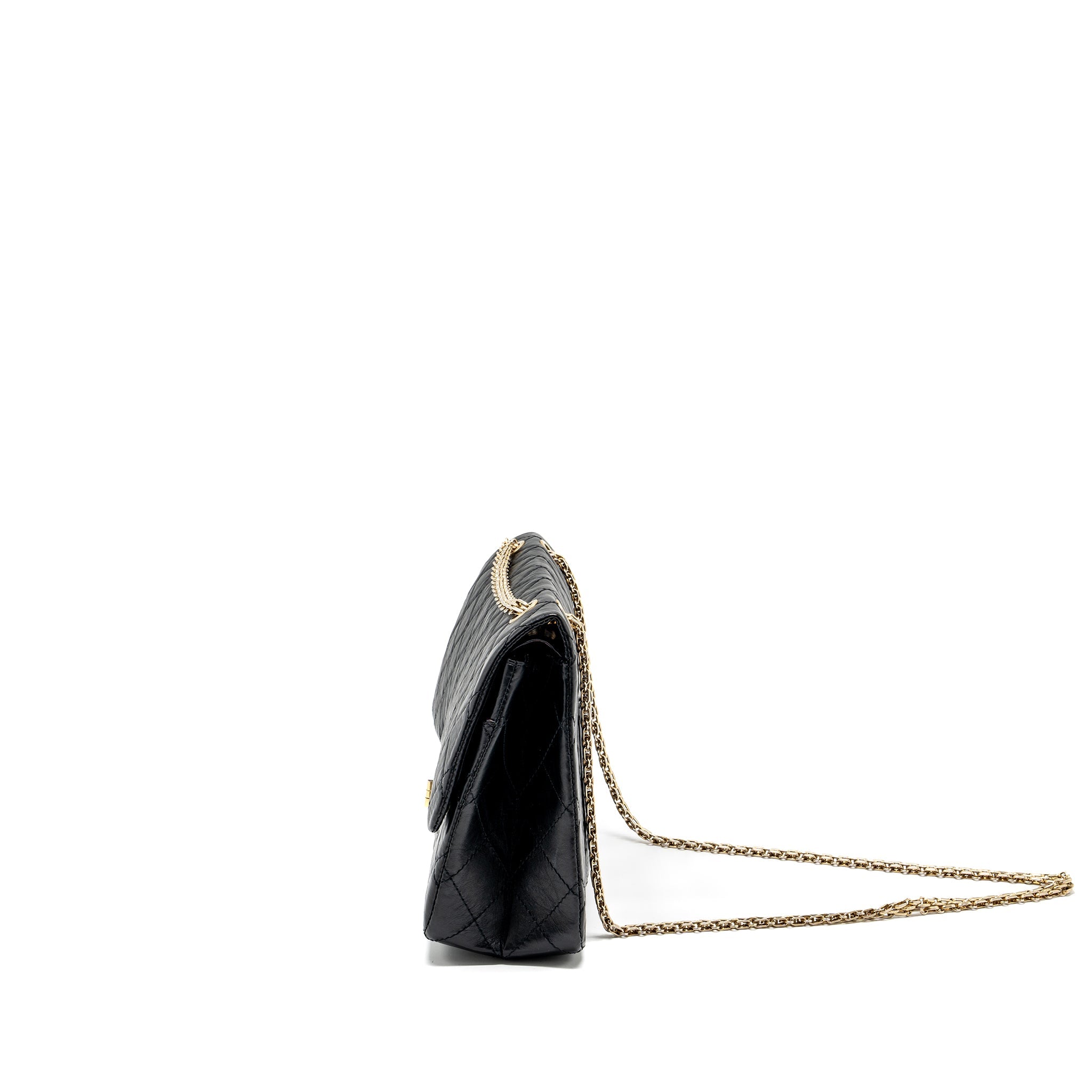 CHANEL LARGE 2.55 REISSUE DOUBLE FLAP BAG AGED CALFSKIN BLACK GHW