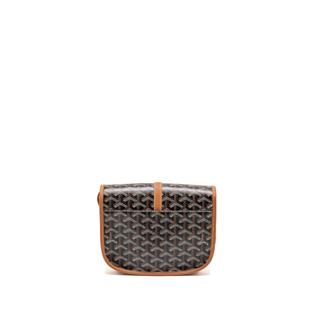 GOYARD BELVEDERE PM MESSENGER BAG GOYARDLINE CANVAS /CALFSKIN BLACK/TAN SHW