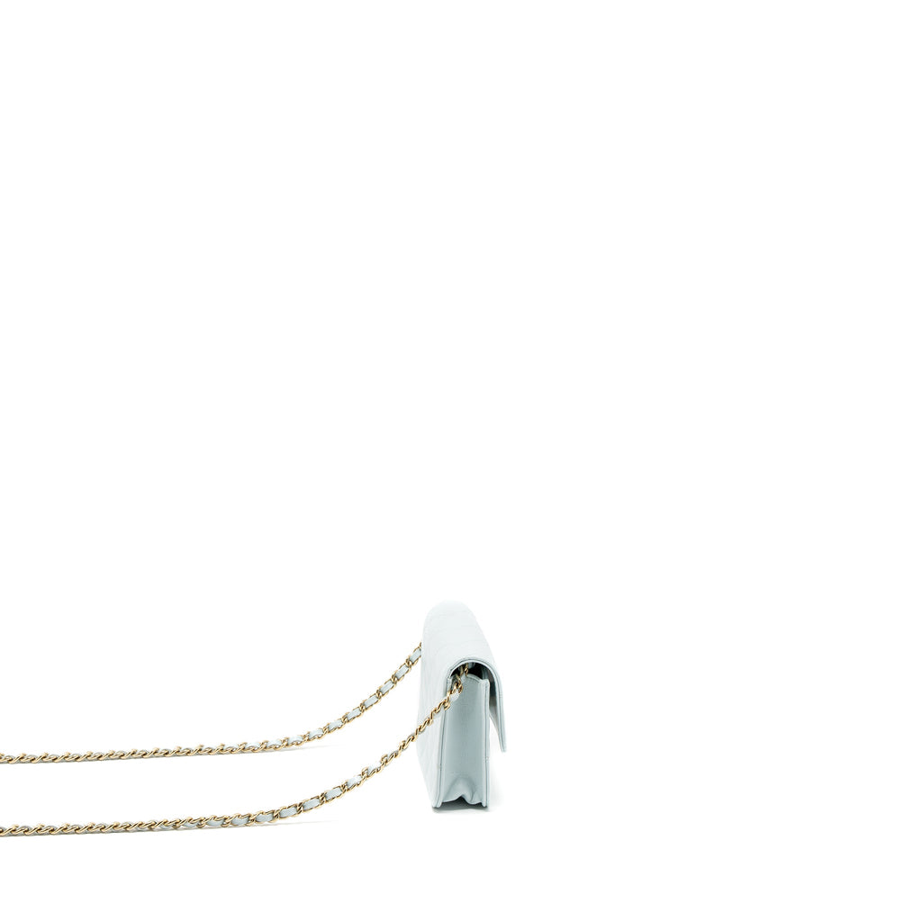 CHANEL MINI FLAP BAG RIBBON CHAINS LAMBSKIN LIGHT BLUE LGHW