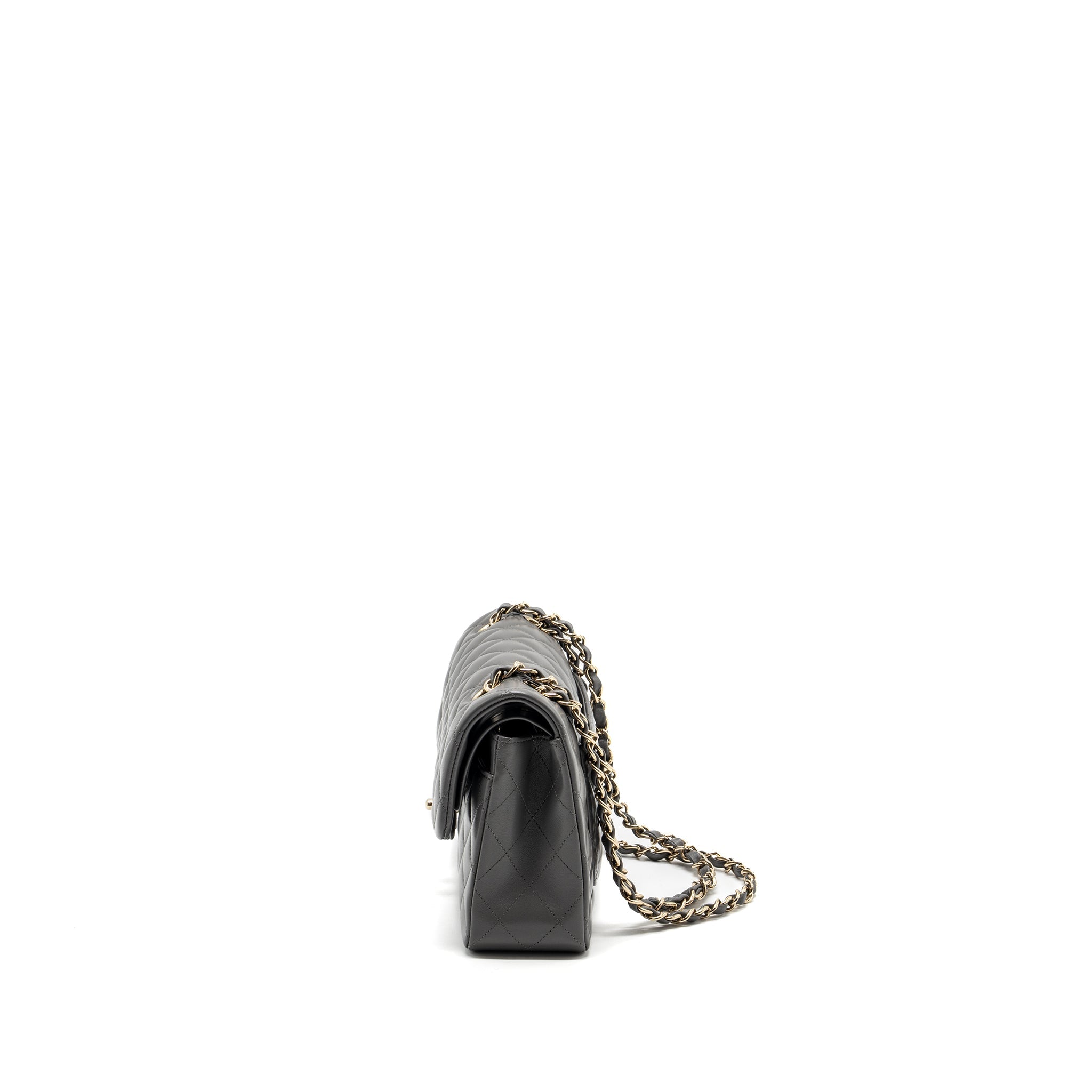 CHANEL 22A SMALL CLASSIC DOUBLE FLAP BAG LAMBSKIN GREY LGHW(MICROCHIP)