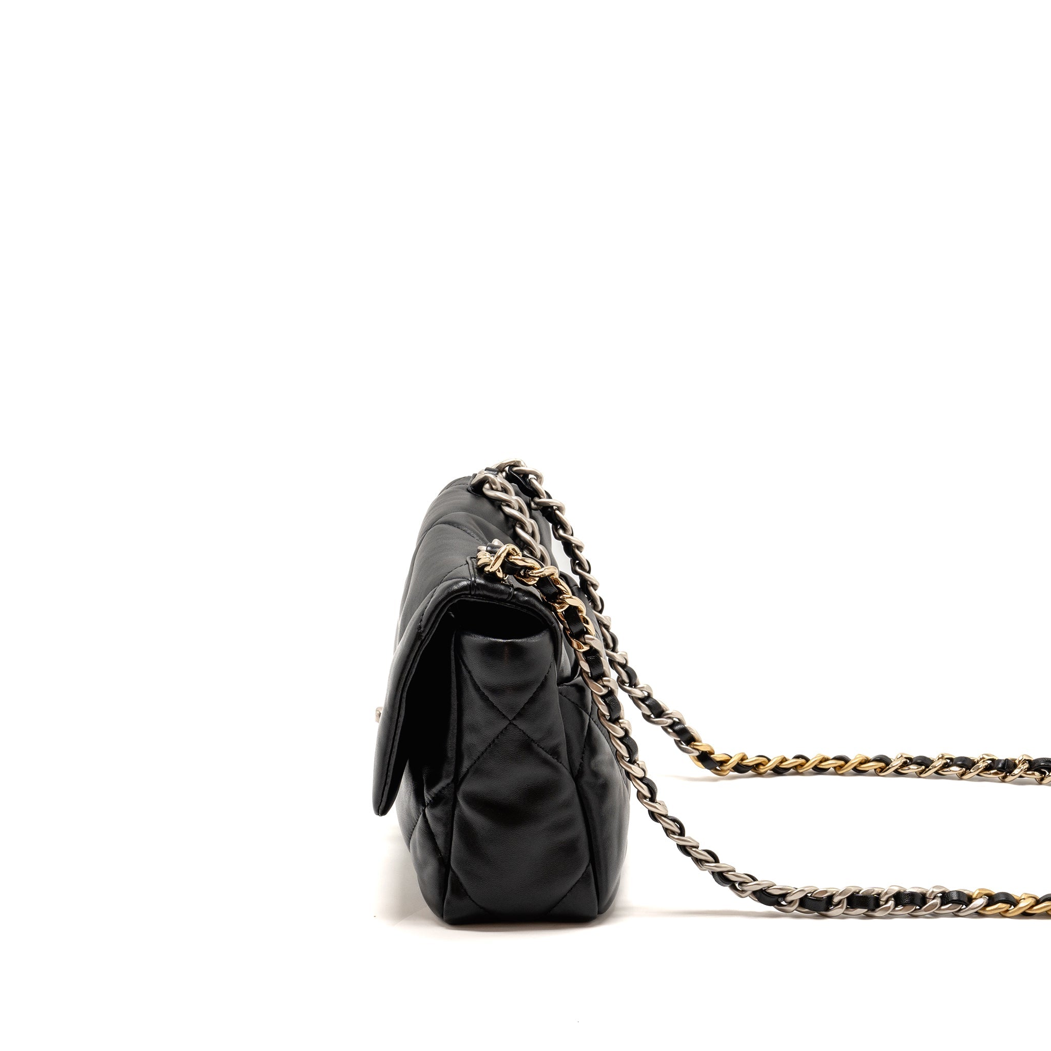 CHANEL SMALL 19 BAG LAMBSKIN BLACK MULTICOLOUR HARDWARE (MICROCHIP)