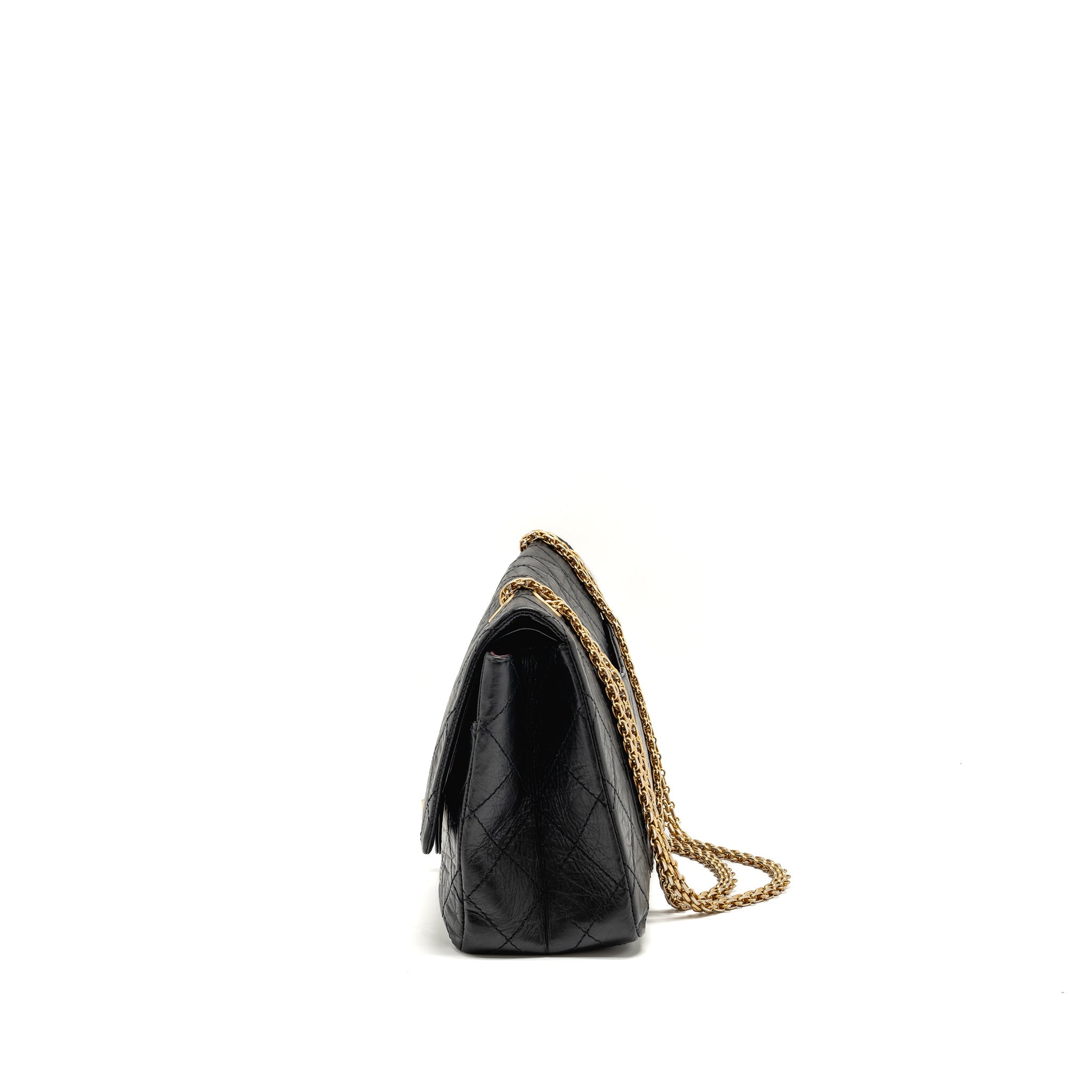 CHANEL MAXI 2.55 REISSUE DOUBLE FLAP BAG AGED CALFSKIN BLACK GHW