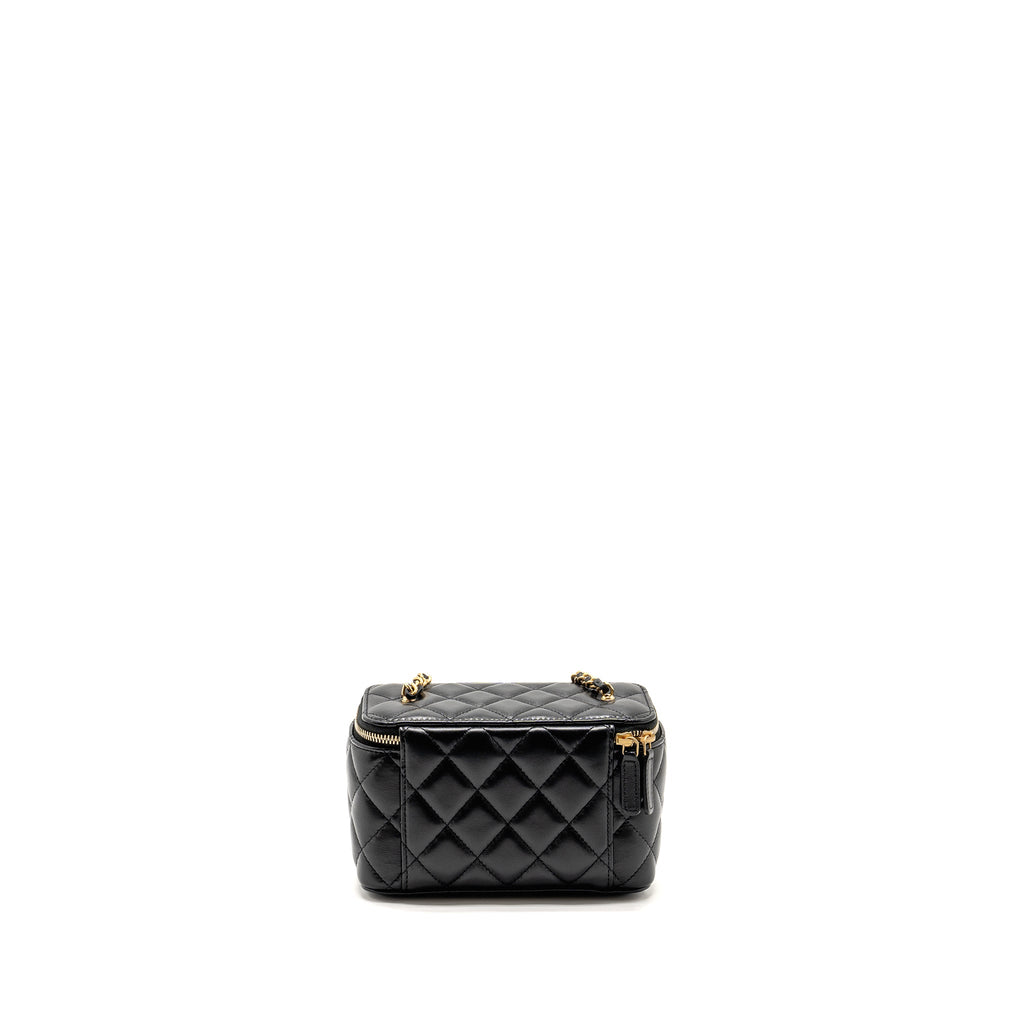 CHANEL 24A LONG VANITY CASE WITH CC LOGO ADJUSTABLE CHAIN LAMBSKIN BLACK GHW(MICROCHIP)