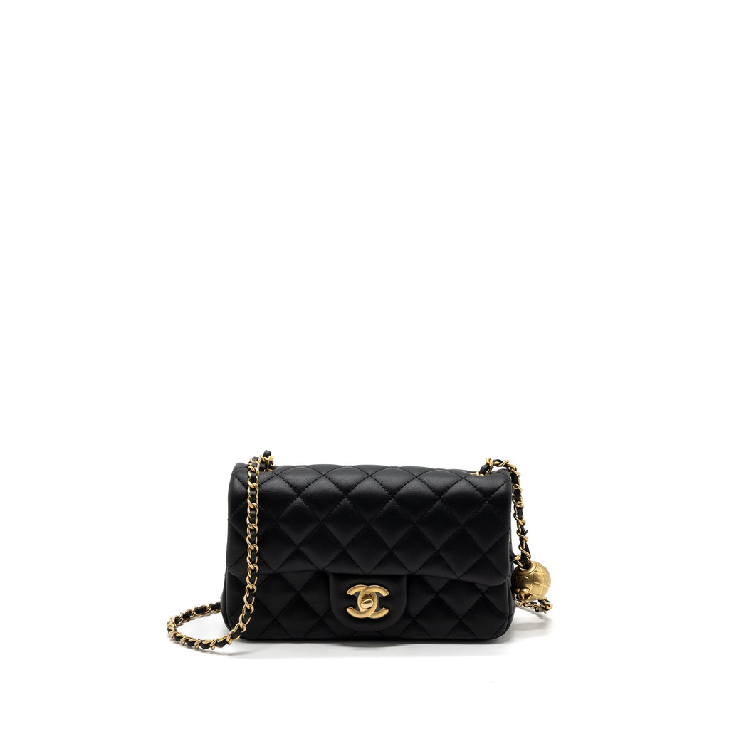 CHANEL 23K PEARL CRUSH MINI RECTANGULAR FLAP BAG LAMBSKIN BLACK GHW (MICROCHIP)