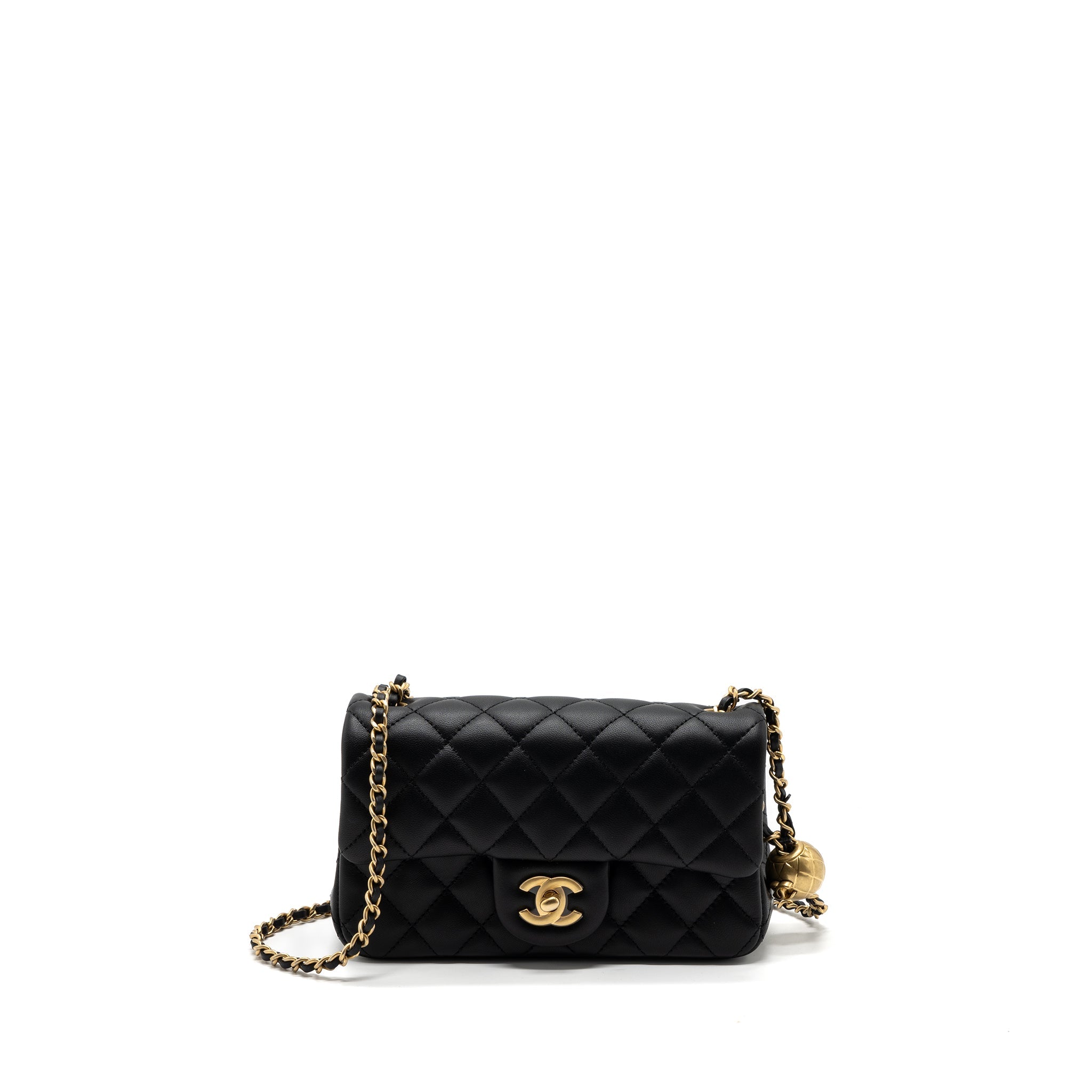CHANEL 23K PEARL CRUSH MINI RECTANGULAR FLAP BAG LAMBSKIN BLACK GHW (MICROCHIP)
