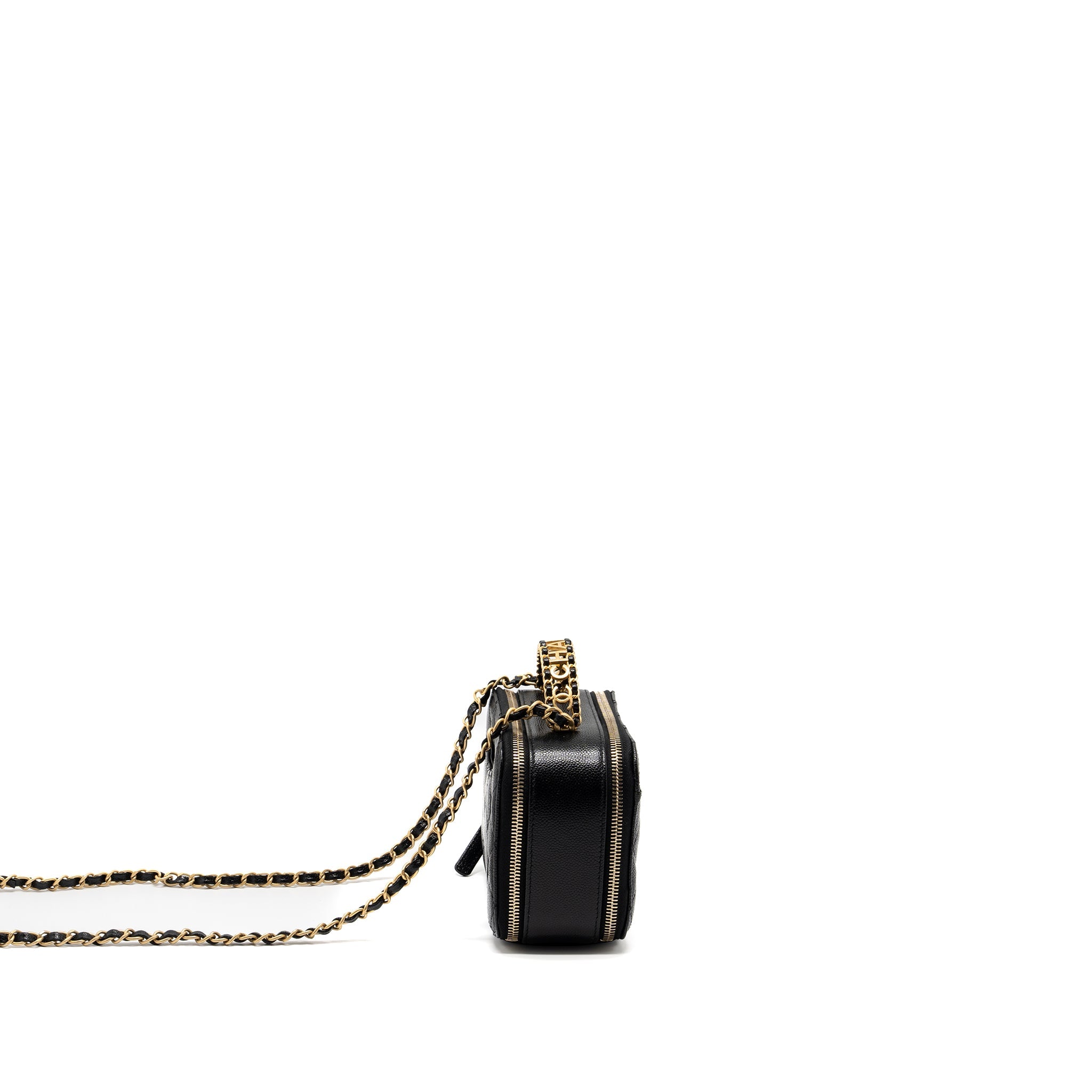 CHANEL 22S LETTER TOP HANDLE SMALL VANITY CASE CAVIAR BLACK BRUSHED GHW (MICROCHIP)
