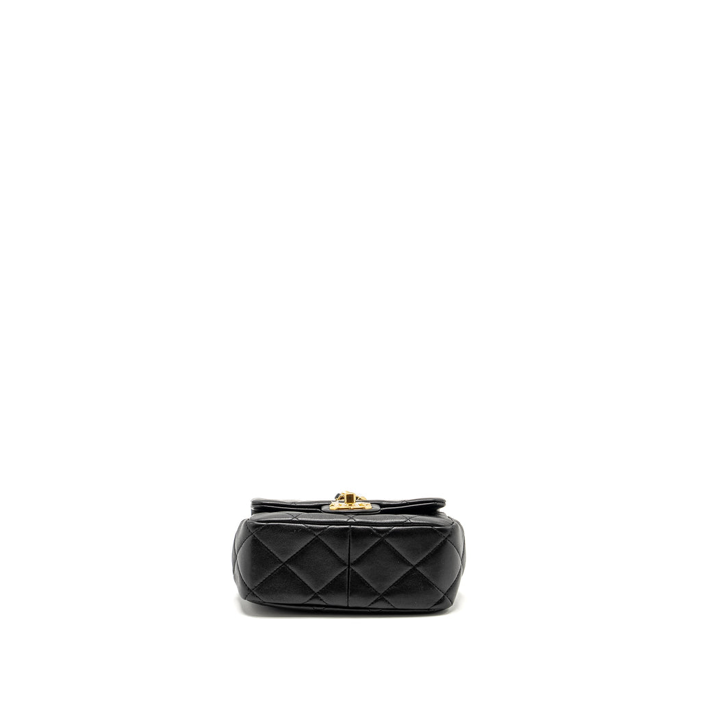 CHANEL 23C ROUND HANDLE MINI SQUARE FLAP BAG LAMBSKIN BLACK GHW (MICROCHIP)