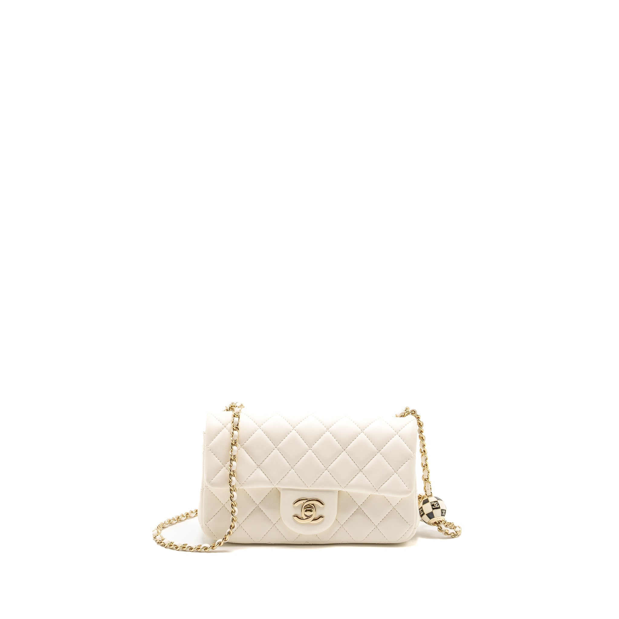 CHANEL 23C PEARL CRUSH MINI RECTANGULAR FLAP BAG LAMBSKIN WHITE LGHW (MICROCHIP)