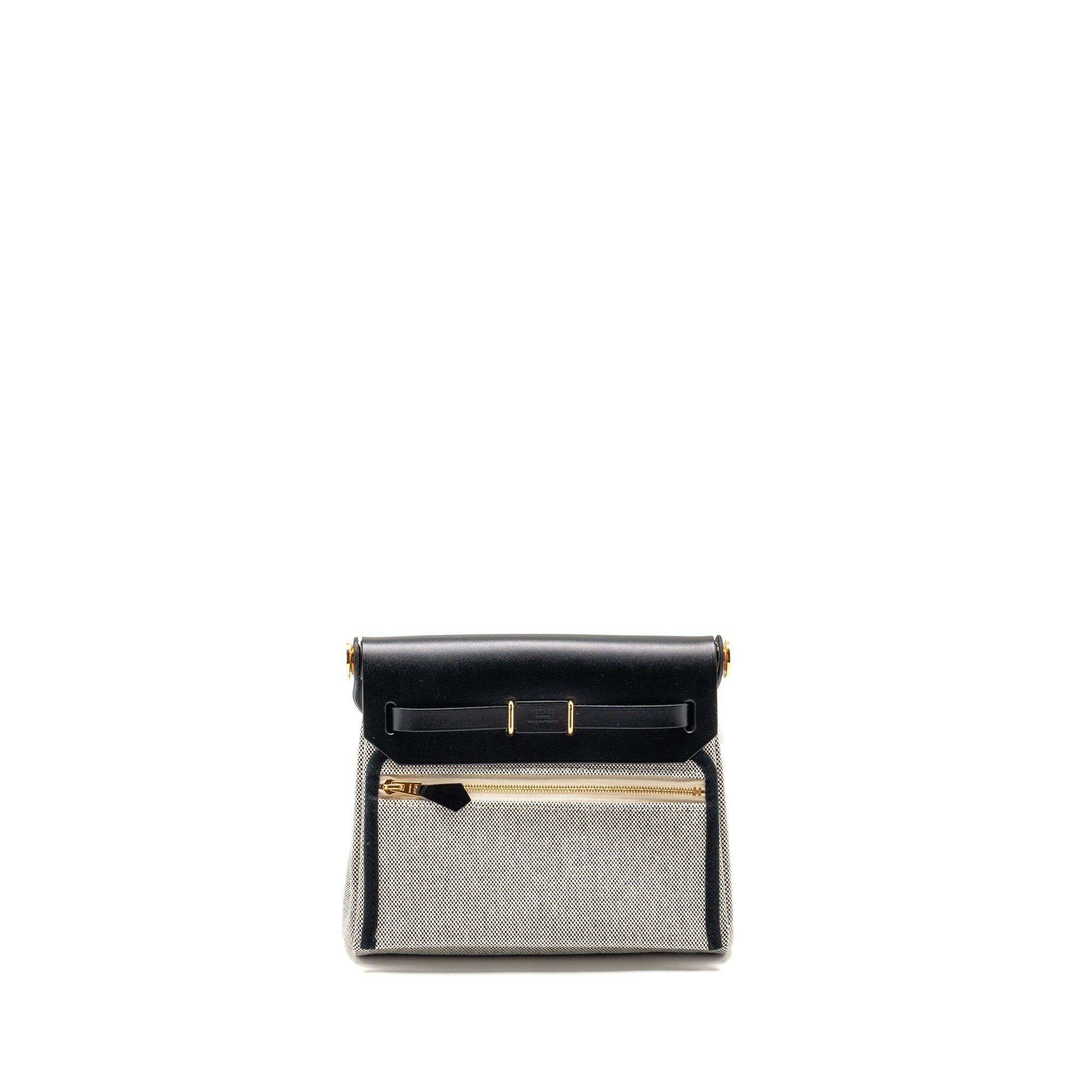 HERMES HERBAG MINI CANVAS/COWHIDE BLACK/ ECRU GHW