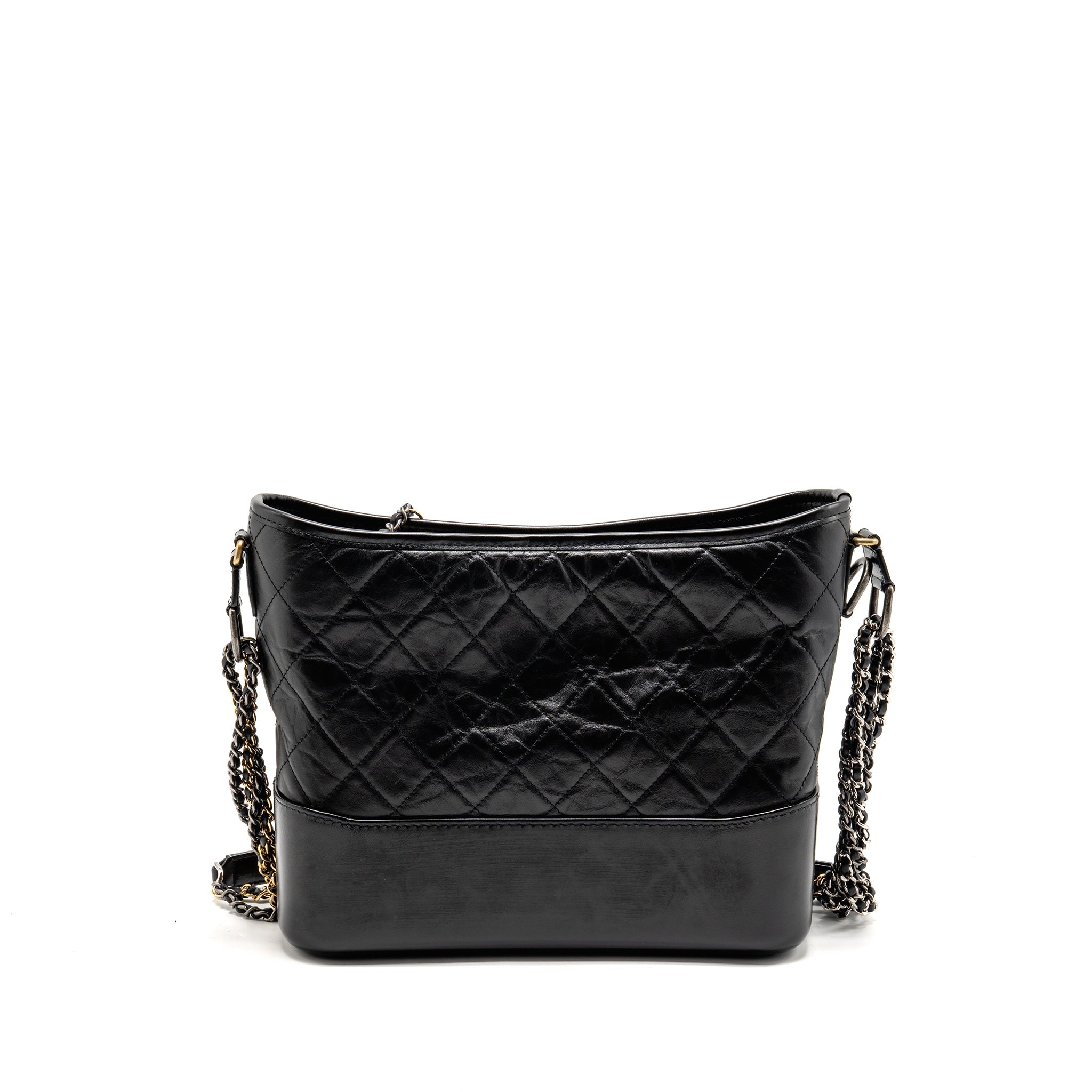 CHANEL GABRIELLE HOBO BAG AGED CALFSKIN BLACK MULTICOLOUR HARDWARE