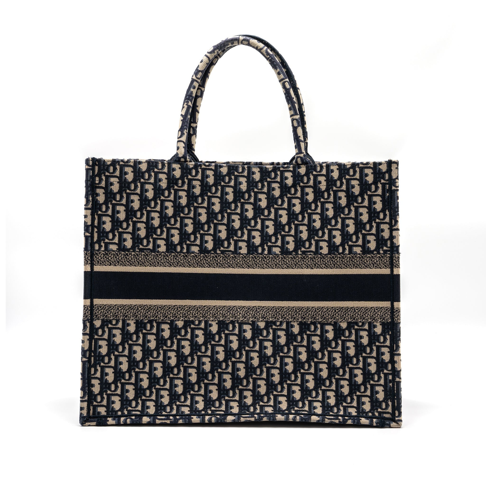 DIOR LARGE BOOK TOTE ECRU AND BLUE DIOR OBLIQUE EMBROIDERY
