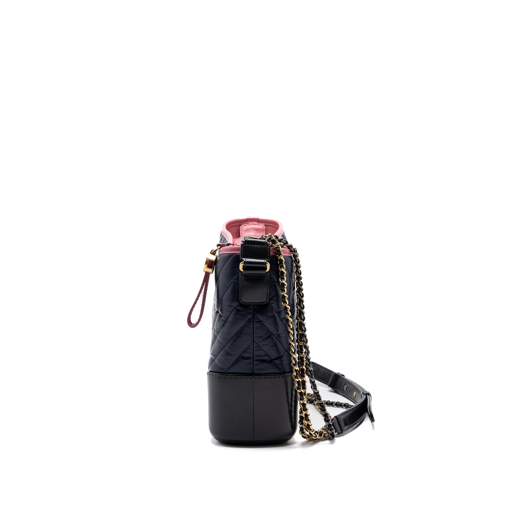 CHANEL LARGE GABRIELLE HOBO BAG CHEVRON CALFSKIN MULTICOLOR DARK BLUE/ DARK GREY / PINK WITH MULTICOLOURED HARDWARE