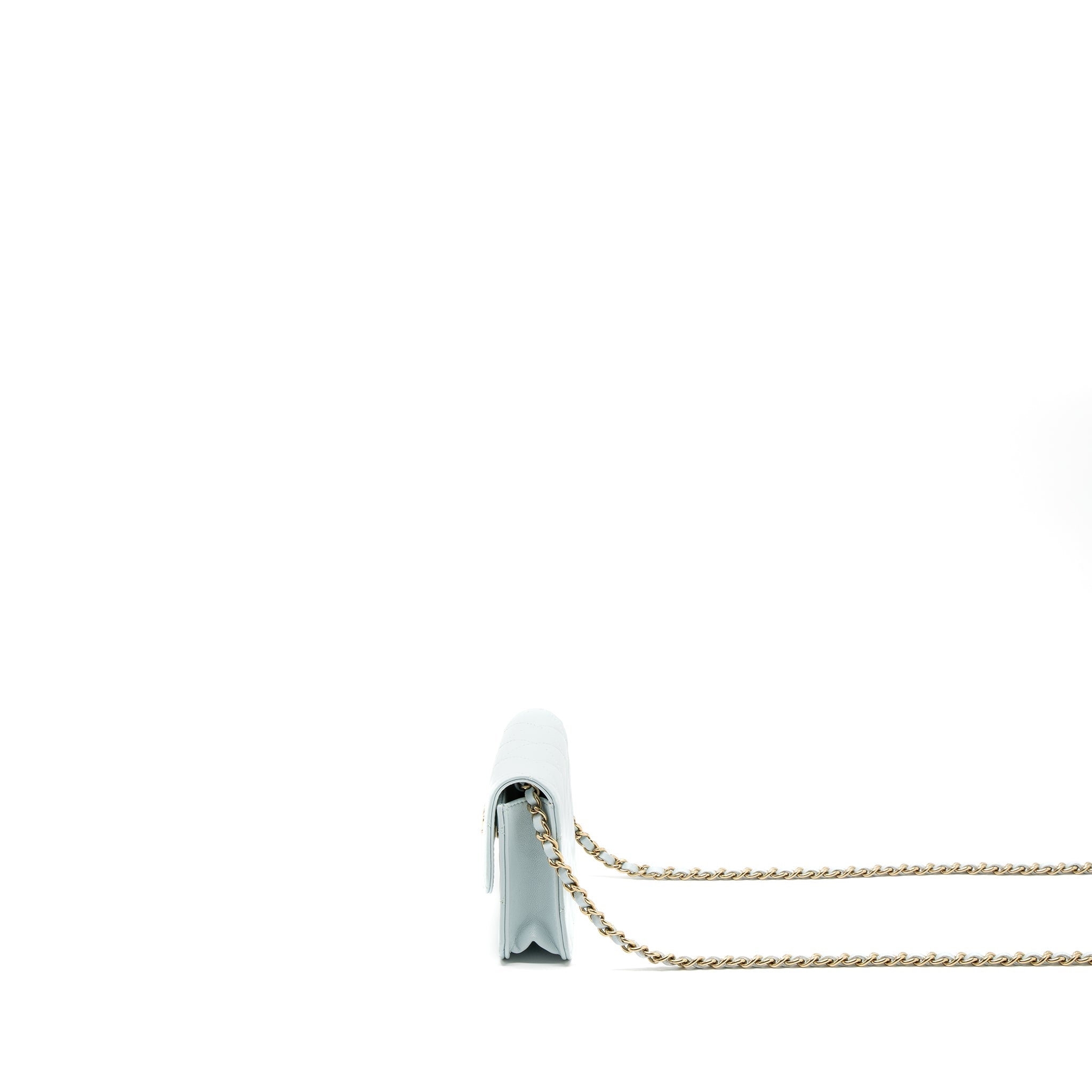 CHANEL MINI FLAP BAG RIBBON CHAINS LAMBSKIN LIGHT BLUE LGHW