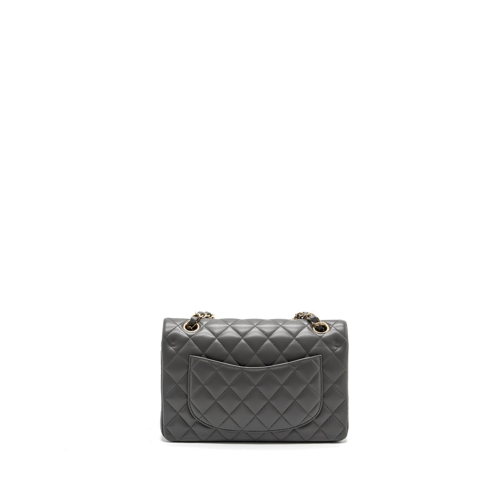 CHANEL 22A SMALL CLASSIC DOUBLE FLAP BAG LAMBSKIN GREY LGHW(MICROCHIP)