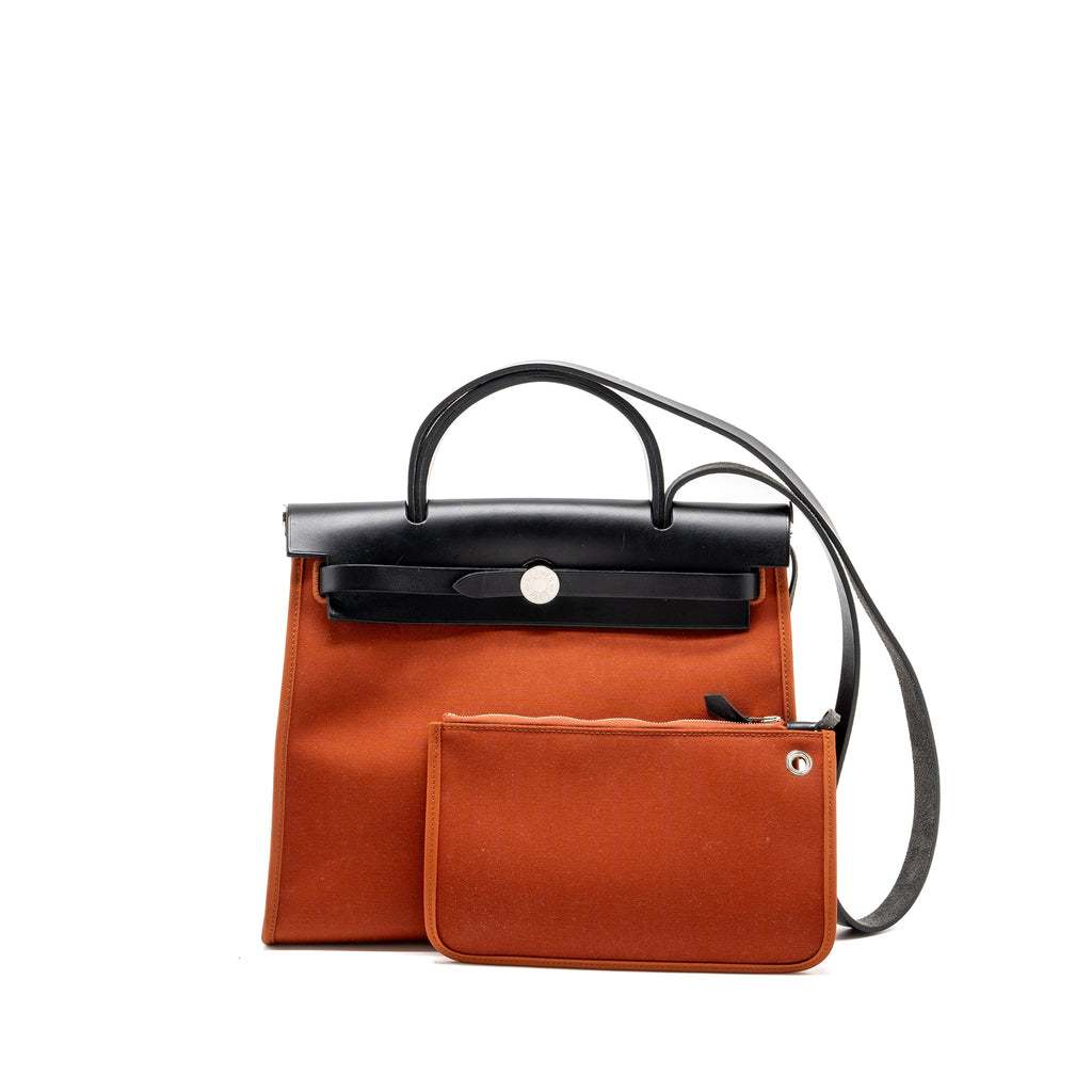 HERMES HERBAG 31 ZIP BAG CANVAS/ HUNTER LEATHER CUIVRE / BLACK SHW
