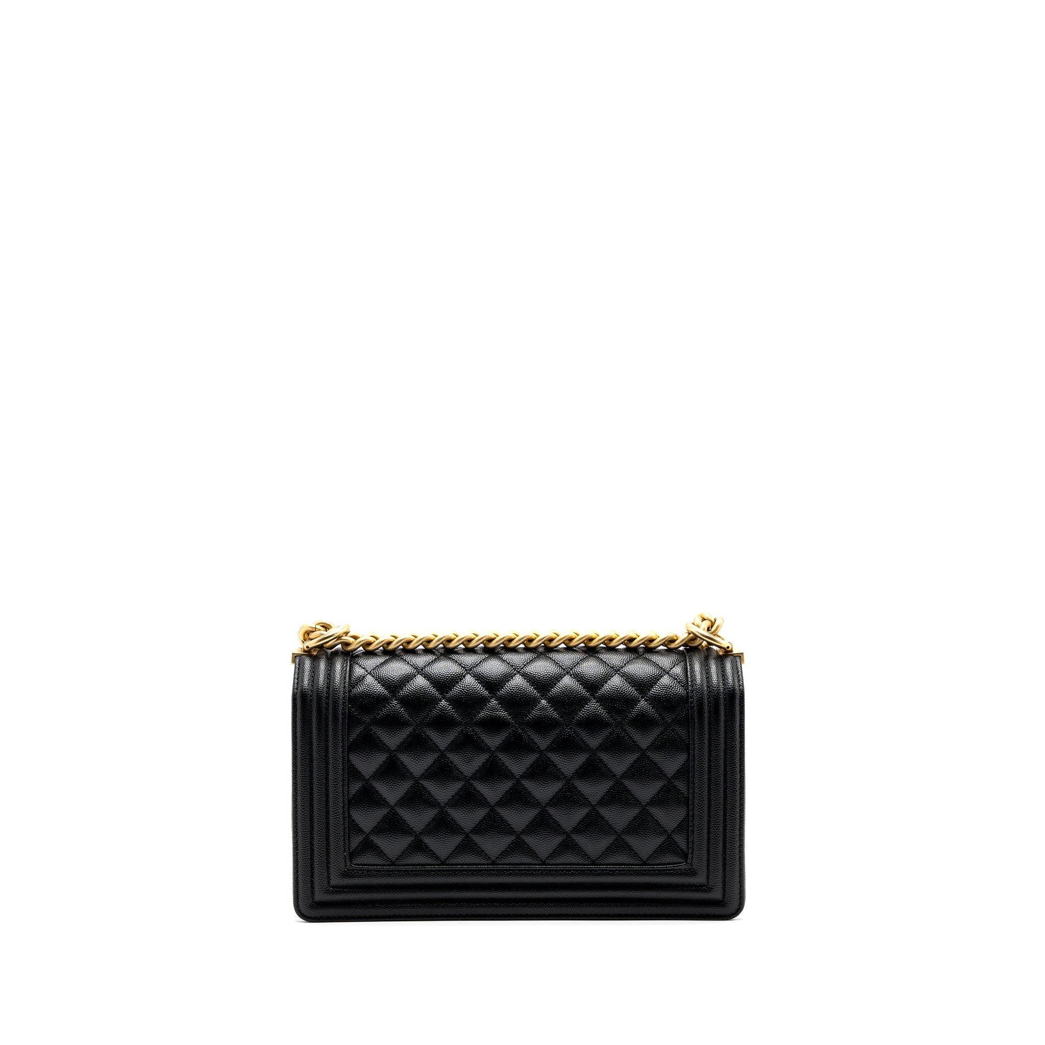 CHANEL MEDIUM BOY BAG CAVIAR BLACK BRUSHED GHW (MICROCHIP )